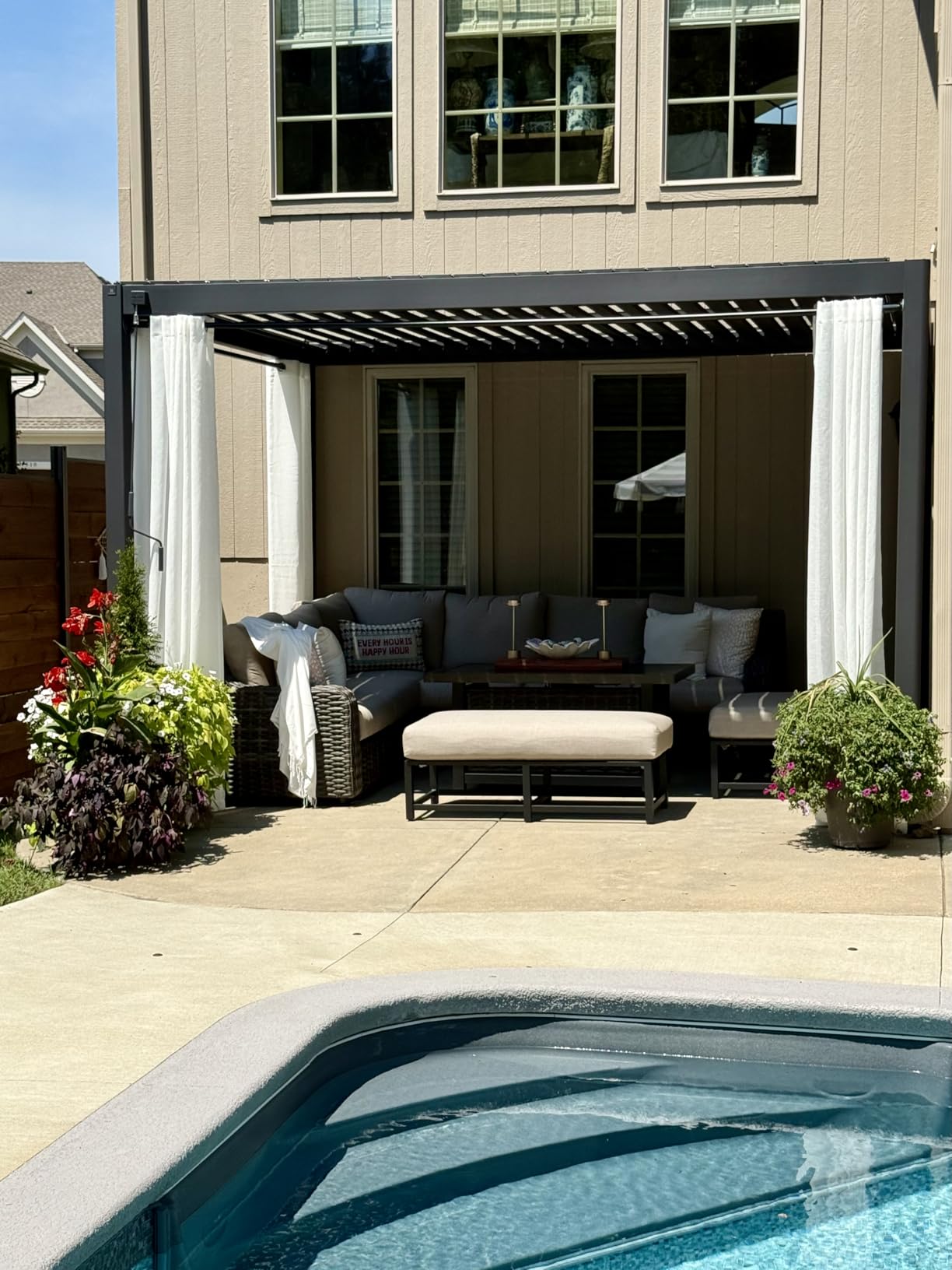 LORDTEX Burlap Linen Look Outdoor Curtains for Patio - 2 Panels Waterproof Sheer Curtains for Pergola, Porch, Cabana and Gazebo Grommet Indoor/Outdoor Voile Sheer Drapes (52 x 95 inch, Linen) customer photo 2