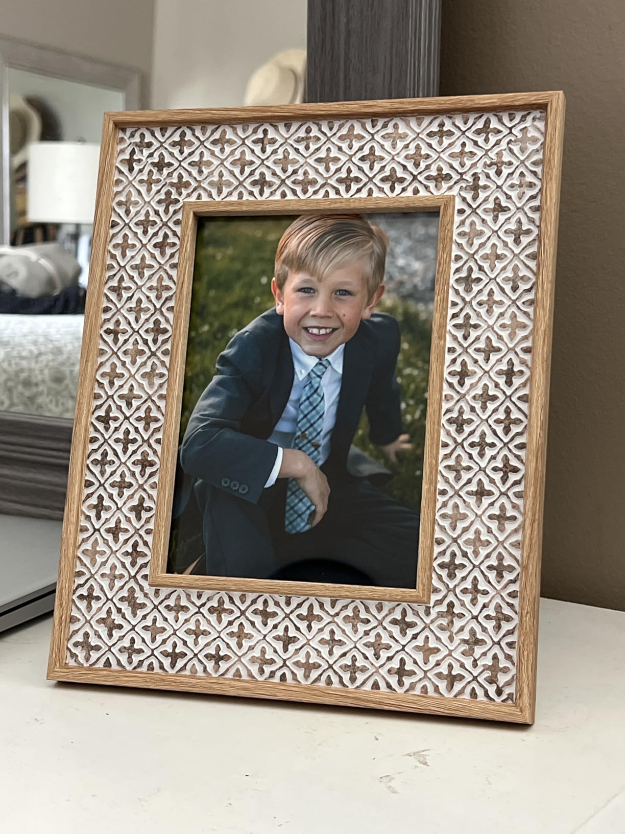 Afuly 5x7 Picture Frame Natural Boho Picture Frames Beige Chic Bohemian Photo Frame Desk Picture Frames for Wall Hangings Home Decor, Wedding Gifts for Couple Grandma Mom Women customer photo 1