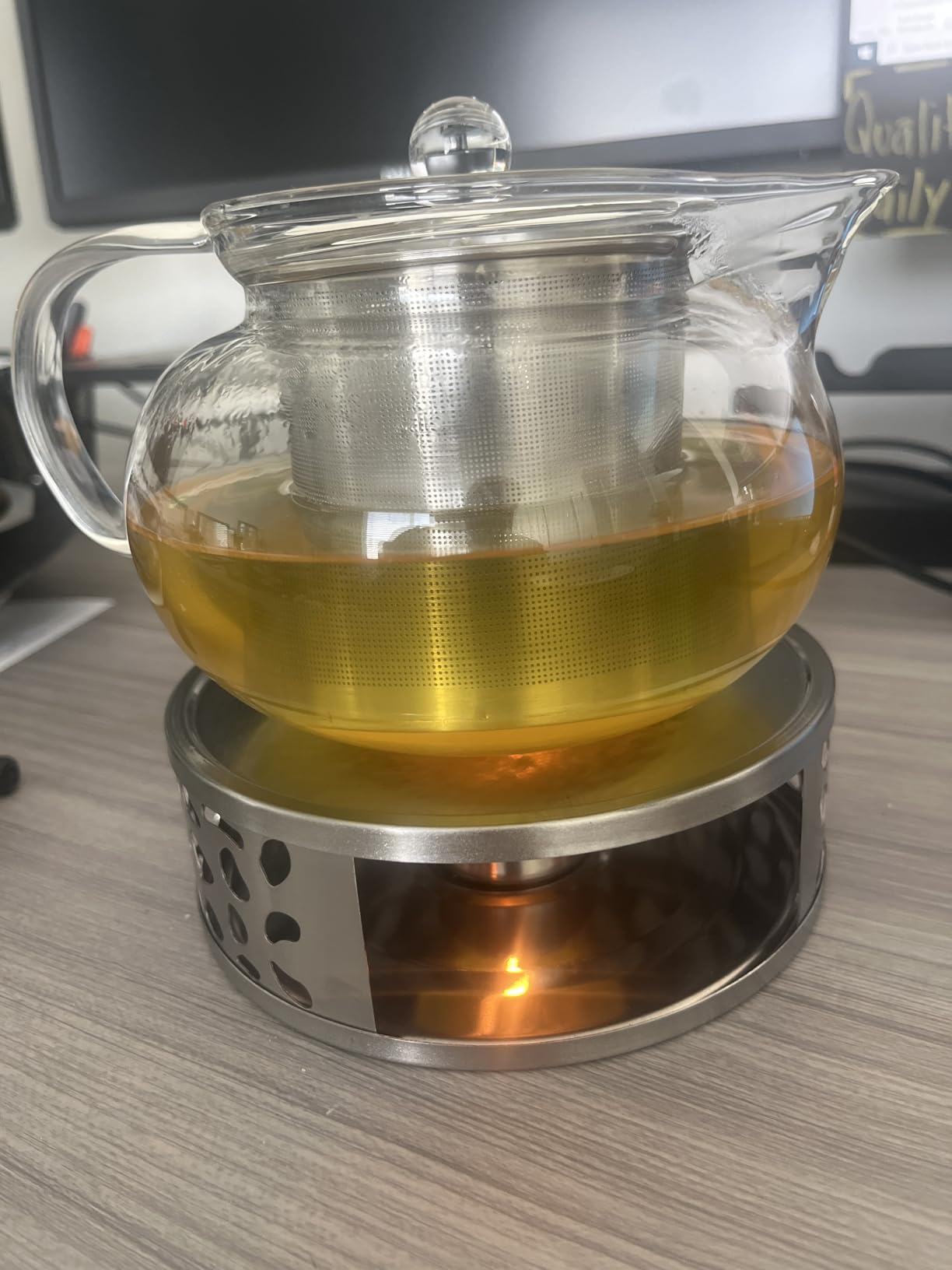 Teabloom Silhouette Tea Warmer - Brushed Stainless Steel Teapot Warmer with Tealight Holder and Candle customer photo 2
