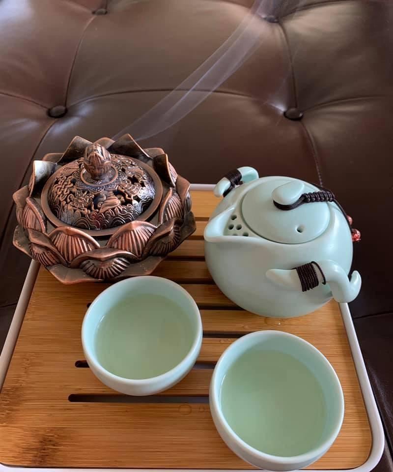 Ceramic Kungfu Tea Set Travel Tea Set with Portable Teapot/Teacups/Tea Canister/Tea Tray and Travel Bag,Suitable for Travel/Home/Outdoor and Office (Peak Green) customer photo 1