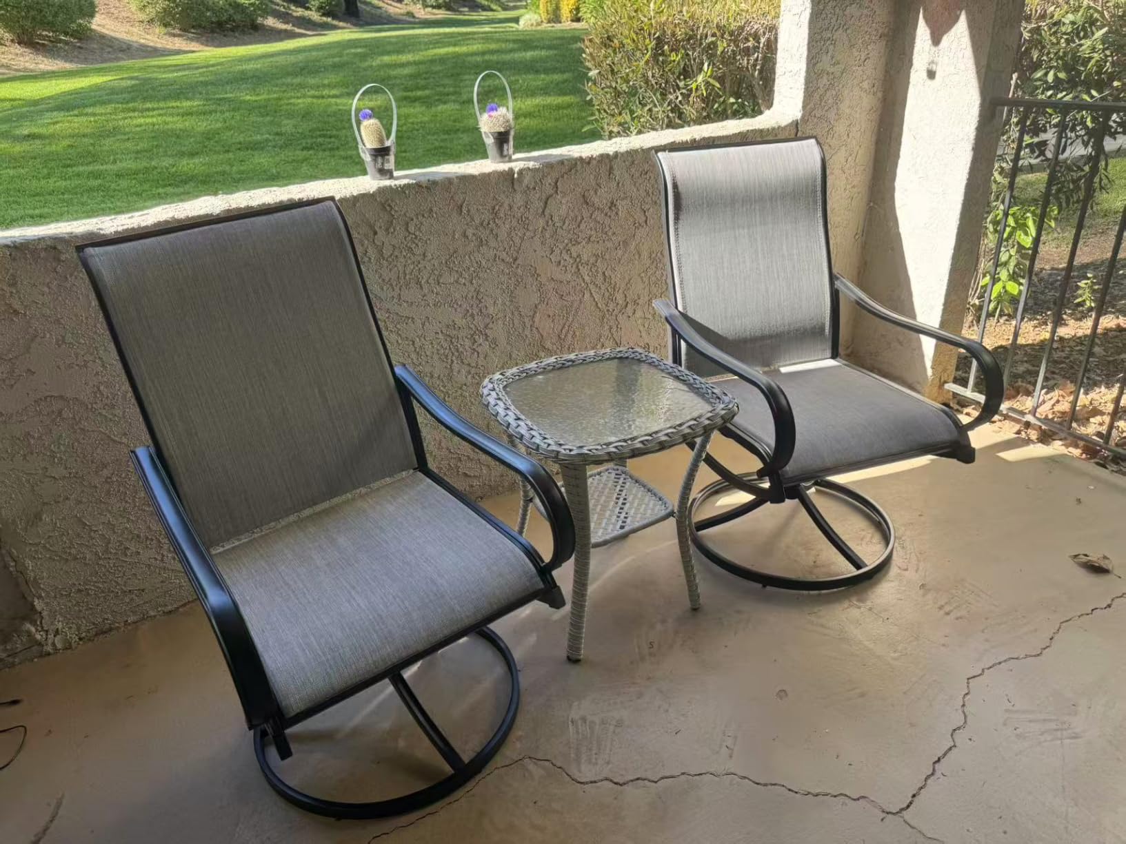 PHI VILLA Outdoor Swivel Patio Dining Chairs Set of 2, All Weather Patio Chair with Padded Textilene & Metal Frame for Outdoor Poolside Lawn Garden, Brown customer photo 1