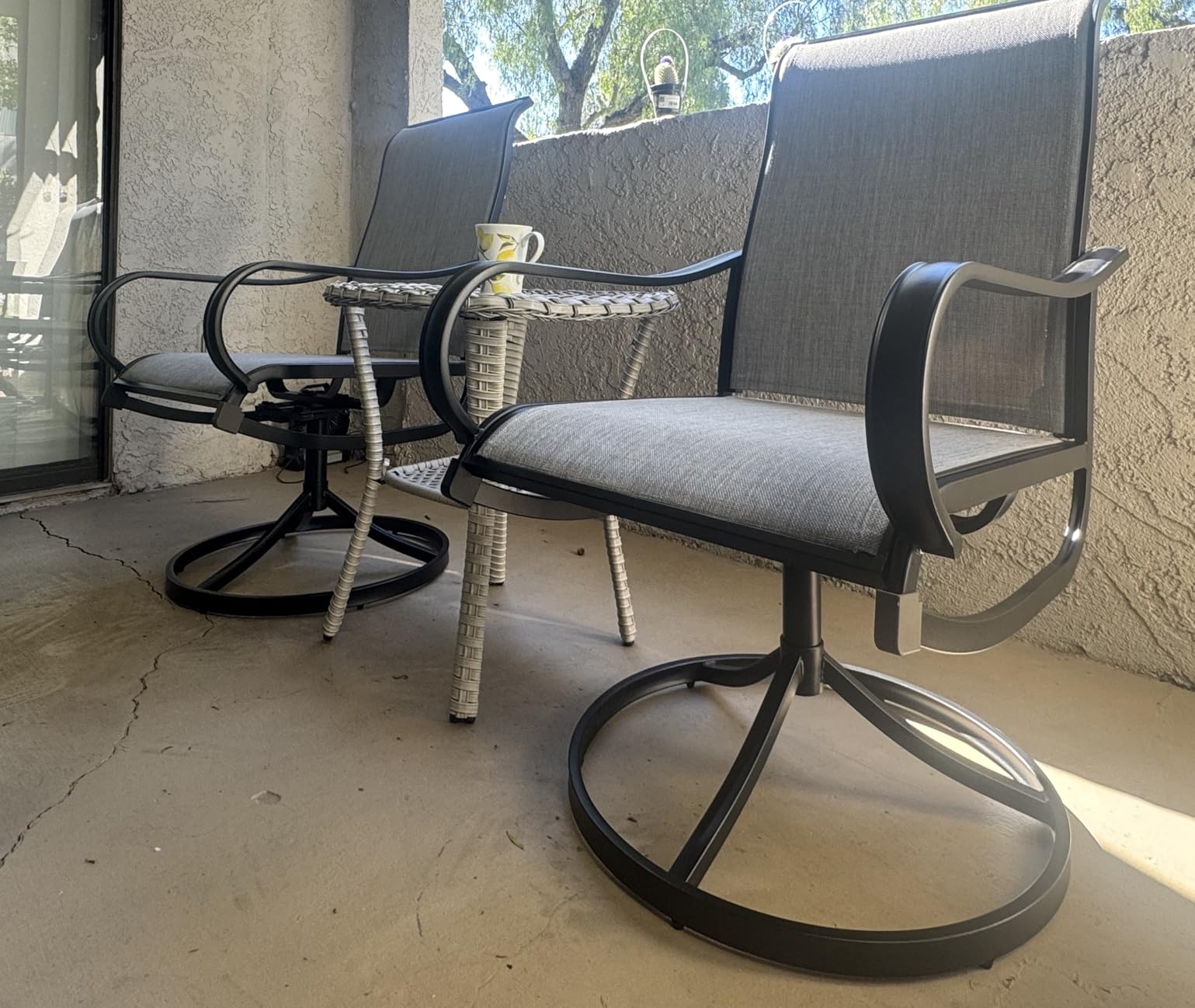 PHI VILLA Outdoor Swivel Patio Dining Chairs Set of 2, All Weather Patio Chair with Padded Textilene & Metal Frame for Outdoor Poolside Lawn Garden, Brown customer photo 2