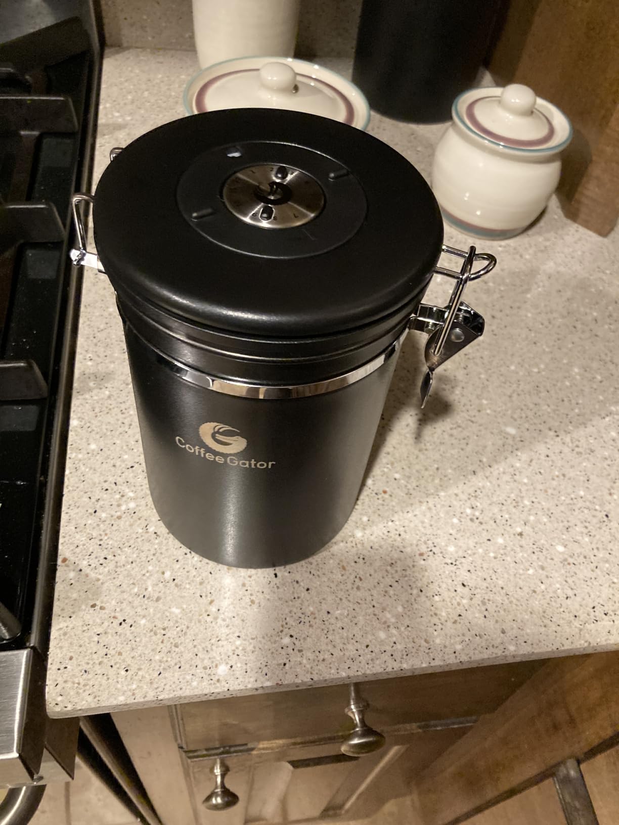Coffee Gator Coffee Canister, Airtight Stainless Steel Kitchen Food Storage Container with Date Tracker, Scoop for Sugar, Grounds Coffee, Beans,Tea, Sugar, Cereal, Flour, Cookies Jars (Black, 16oz) customer photo 2
