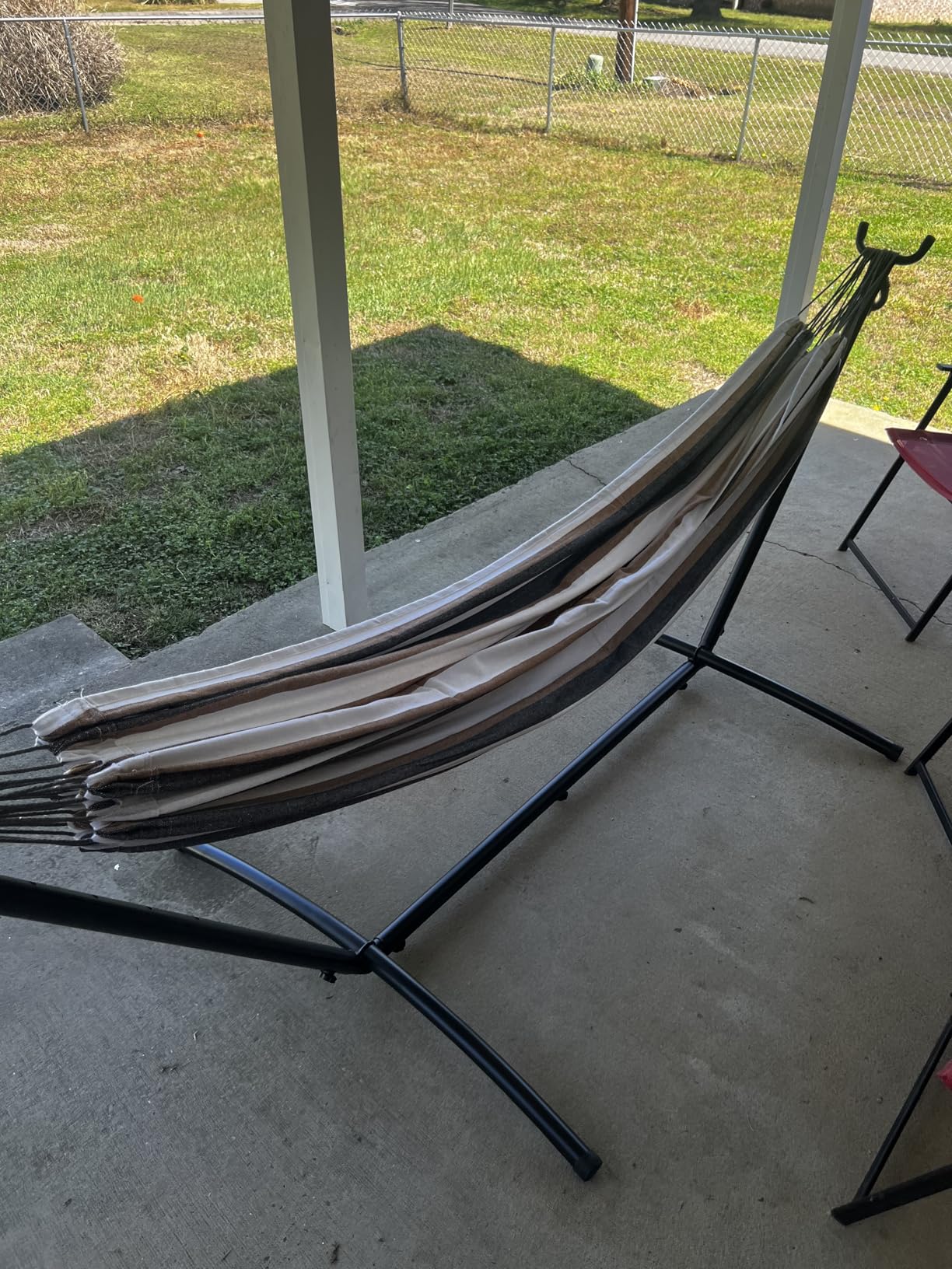 PNAEUT Double Hammocks with Stand for Outside, Portable Space Saving Heavy-Duty Steel Frame for Indoor Outdoor Patio Yard, Easy Assembly, 2 Person 450 lbs Capacity customer photo 1