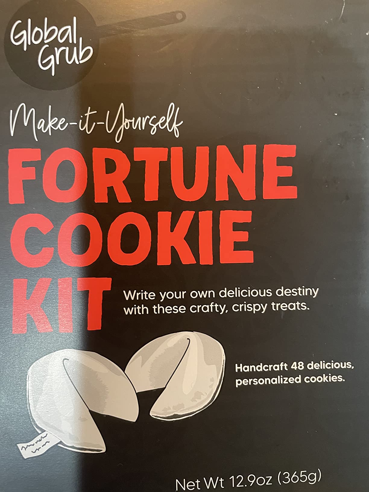 Global Grub DIY Fortune Cookie Kit | Makes 48 | Includes Flour, Sugar, Cocoa Powder, Baking Mat, Paper Fortunes, Edible Ink Pen, Detailed Instructions customer photo 1