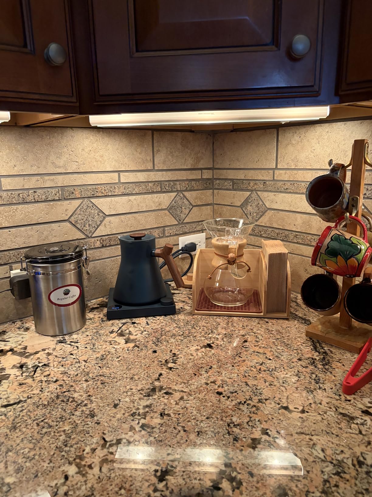 HEXNUB - Caddy for Pour Over Coffee Makers, Bamboo Stand fits Chemex, Bodum, Cosori Carafes, Heatproof Mat, Filter Holder for Coffee Brewing - Black Mat customer photo 1