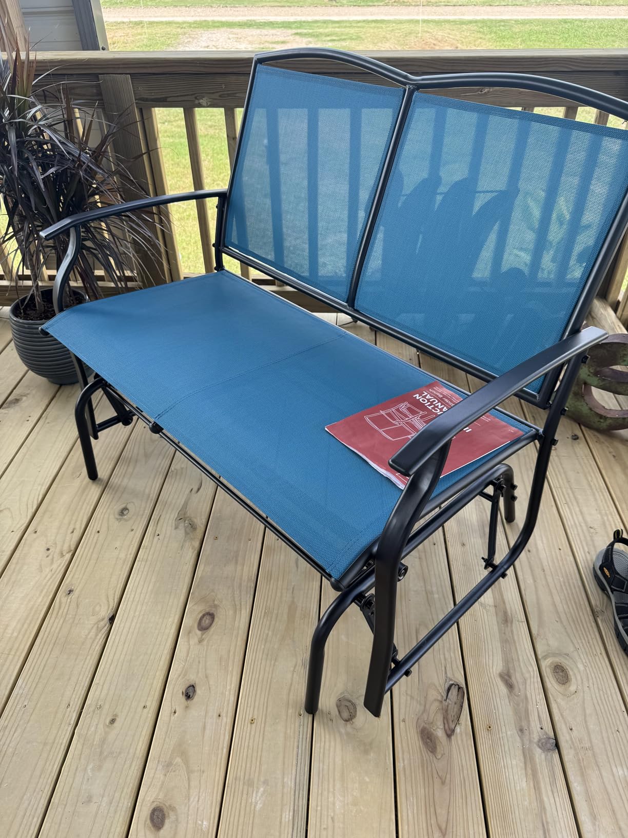 Best Choice Products 2-Person Outdoor Patio Swing Glider Steel Bench Loveseat Rocker for Deck, Porch w/Textilene Fabric, Steel Frame - Gray customer photo 2