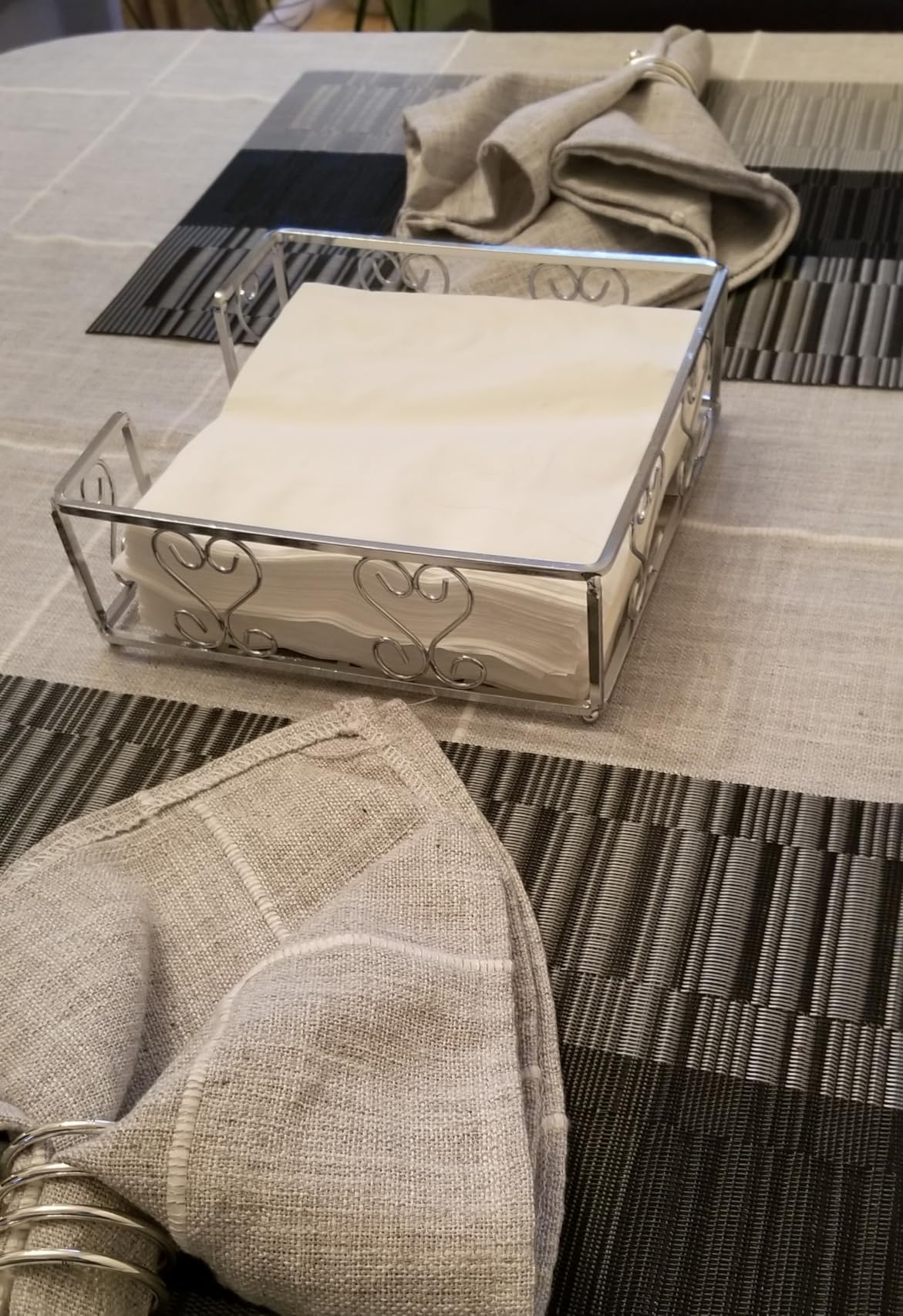 Napkin Holder for Table - Silver Iron Upright Napkin Dispenser for Paper Napkins, Napkin Dispenser for Kitchen Dining, Cocktail Picnic Bar Modern Kitchen and Dining Decor, Servilletero customer photo 1