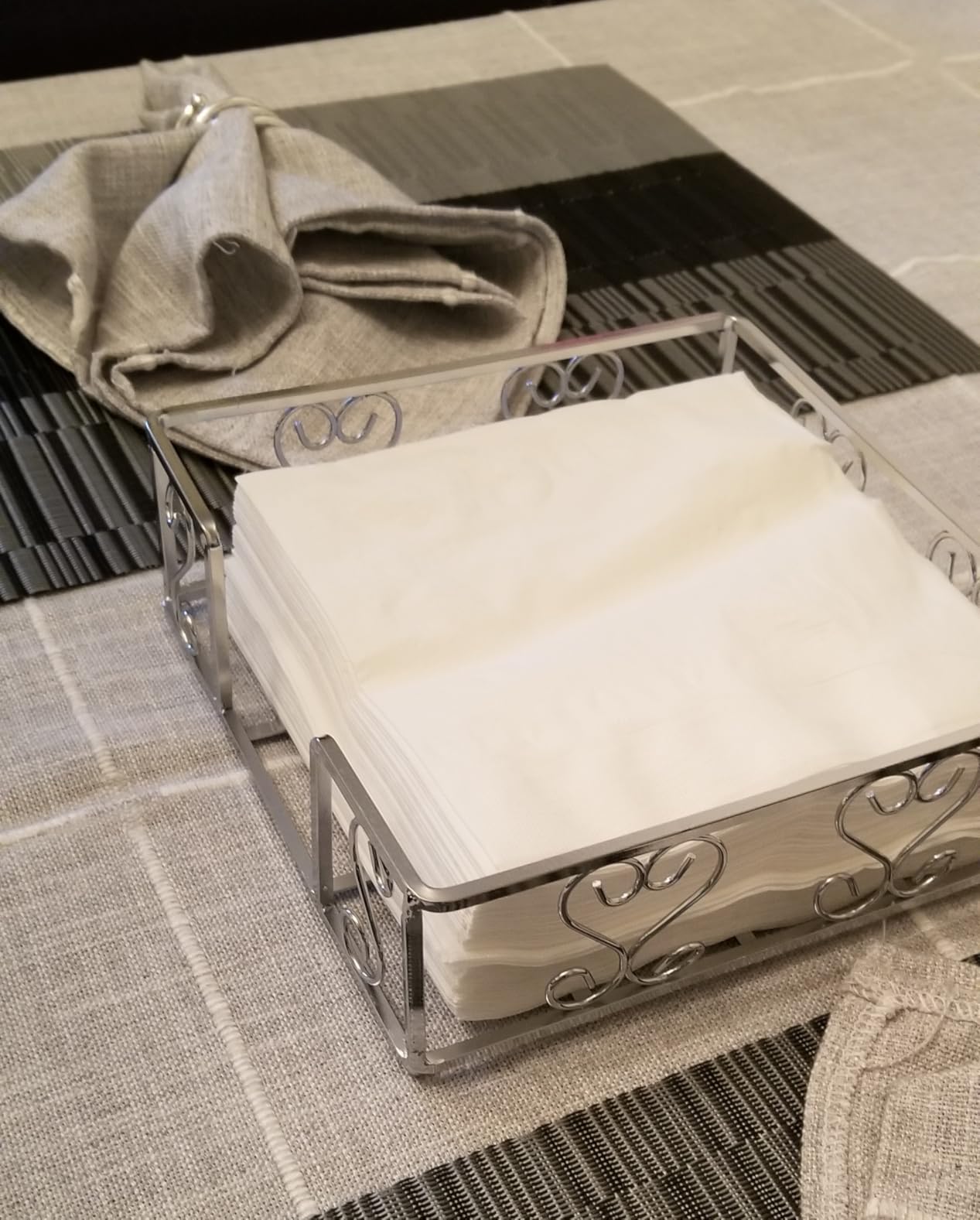 Napkin Holder for Table - Silver Iron Upright Napkin Dispenser for Paper Napkins, Napkin Dispenser for Kitchen Dining, Cocktail Picnic Bar Modern Kitchen and Dining Decor, Servilletero customer photo 2