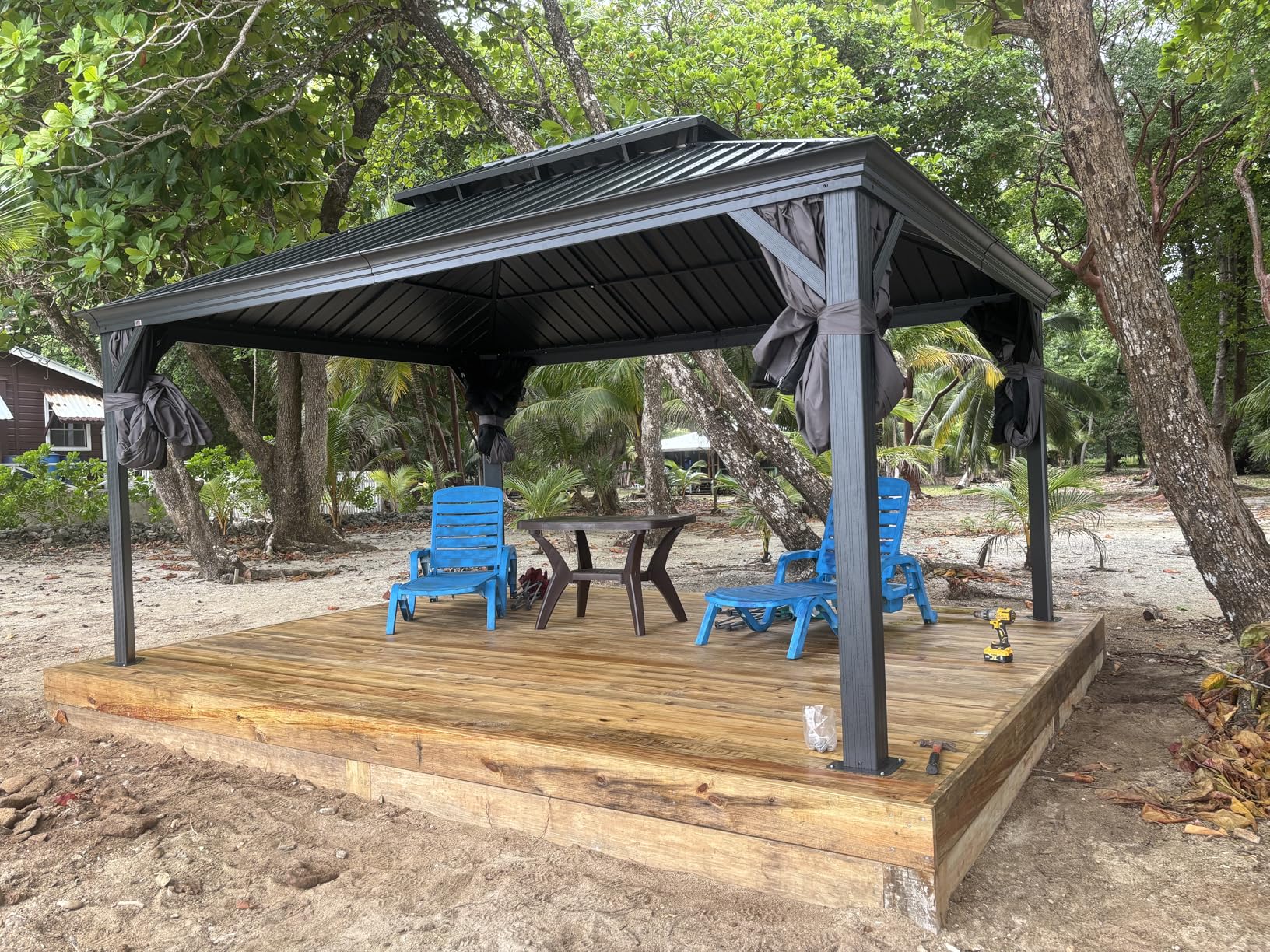 PURPLE LEAF 10' X 12' Permanent Hardtop Gazebo Aluminum Gazebo with Galvanized Steel Double Roof for Patio Lawn and Garden, Curtains and Netting Included, Grey customer photo 1