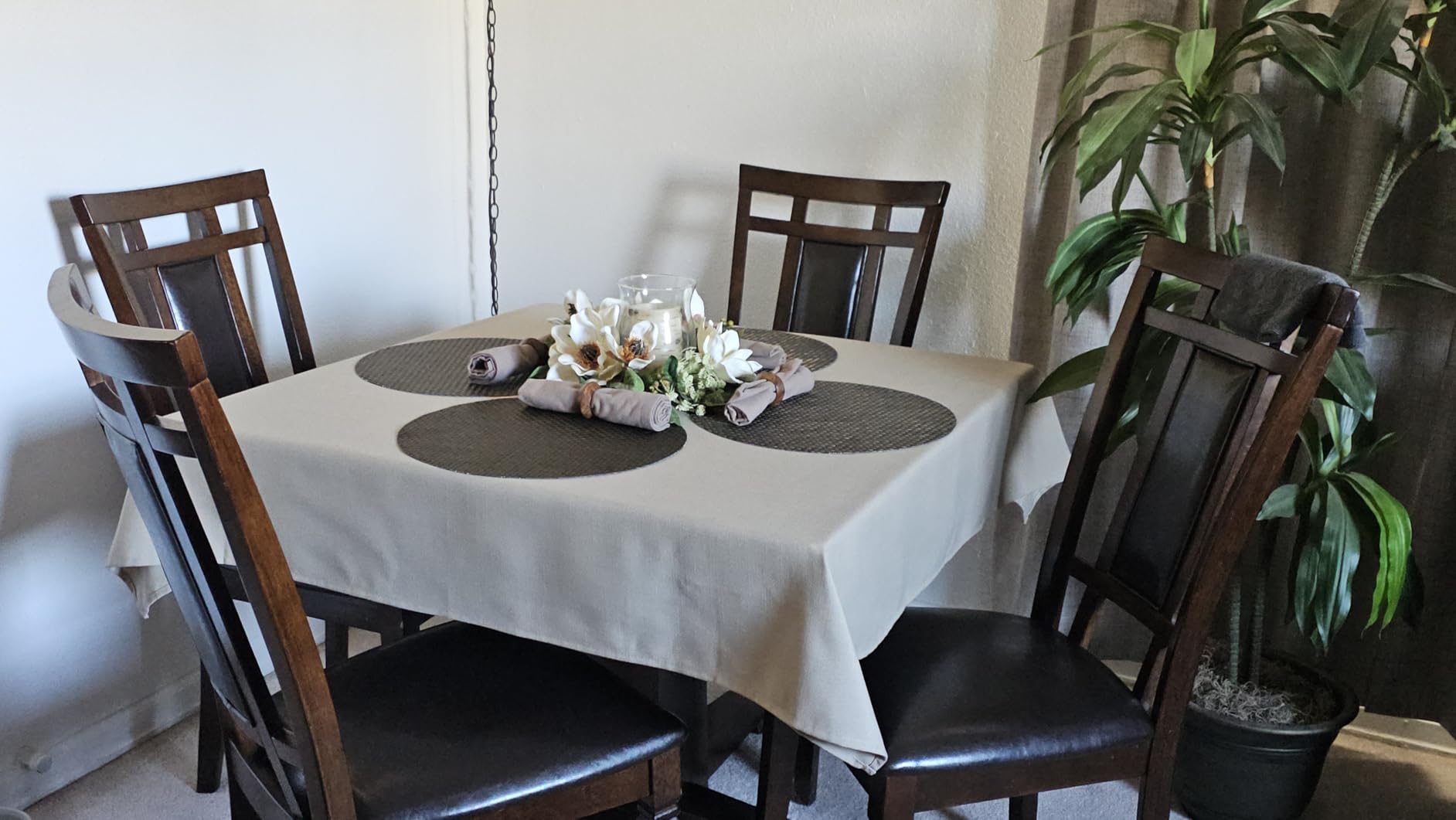H.VERSAILTEX Linen Textured Table Cloths 60 x 120 Inch Premium Solid Tablecloth Spill-Proof Waterproof Table Cover for Dining Buffet Feature Extra Soft and Thick Fabric Wrinkle Free, Taupe customer photo 2