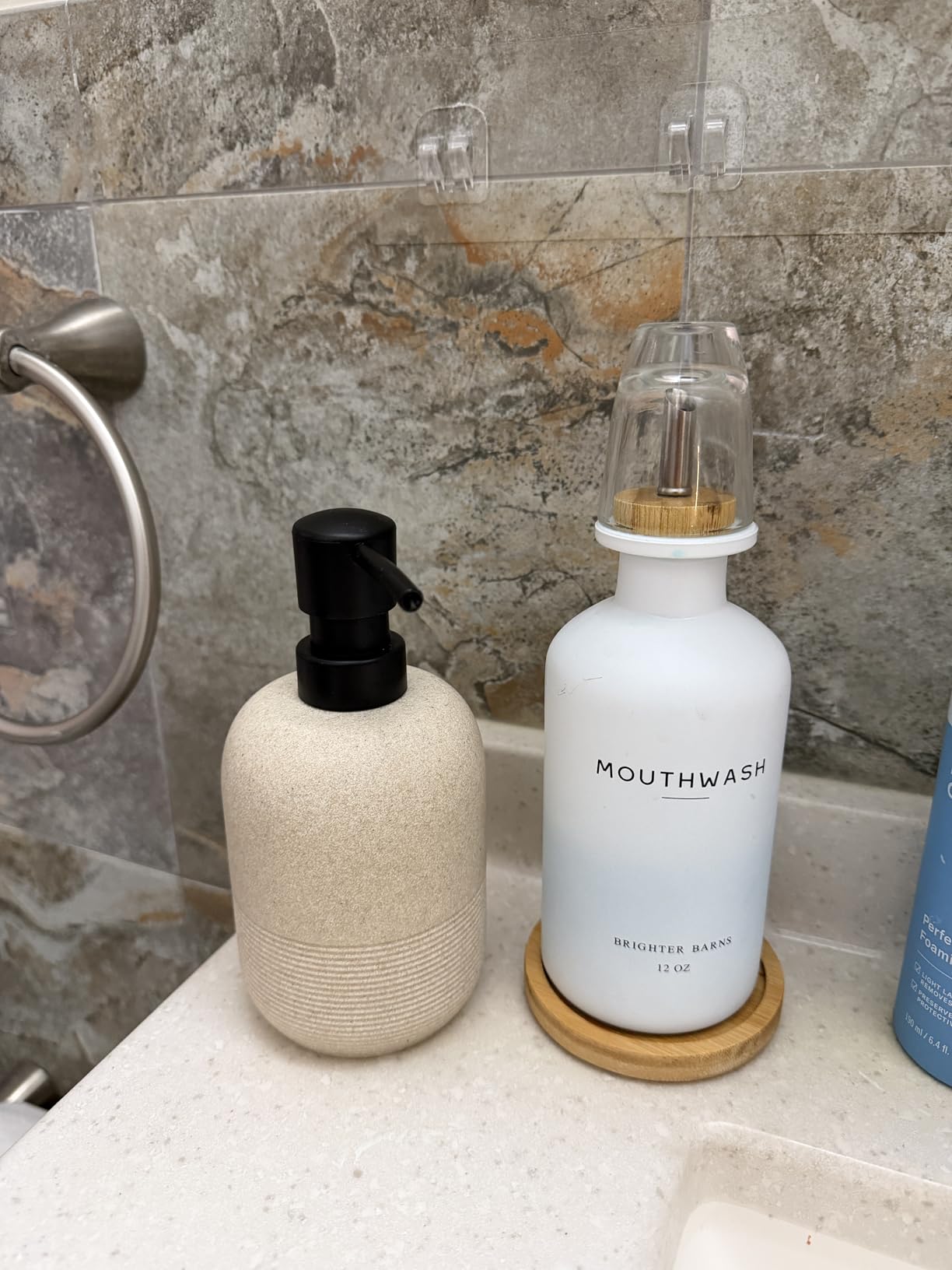 2pcs/Set Beige Hand Soap Dispenser Sets,Resin Liquid Soap Dispenser for Bathroom Countertop,Bathroom Lotion Dispensers-10.6oz. customer photo 1