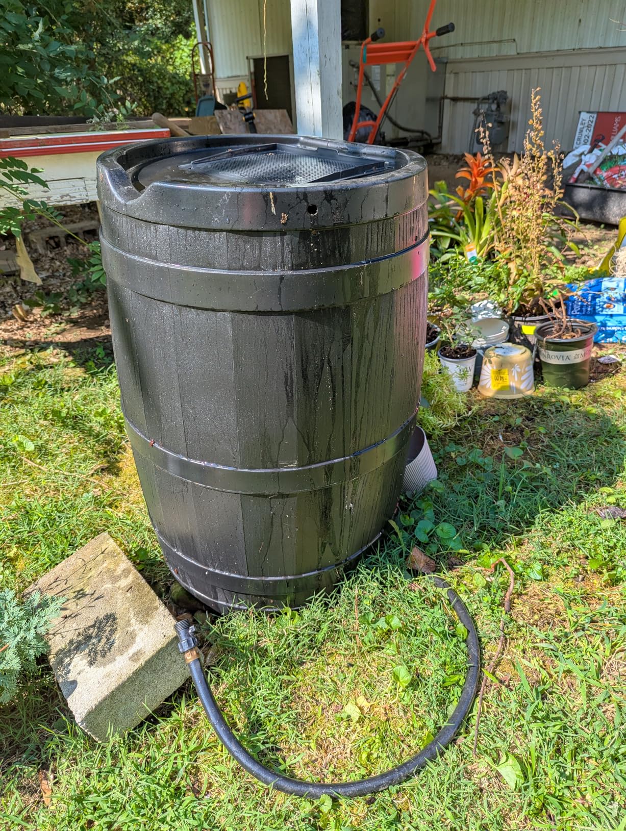 FCMP Outdoor 45 Gallon Heavy Duty Rain Water Catcher Barrel Container with Hose and Debris Screen for Outdoor Plants, Garden, and Landscapes (RC45-BLK) Black customer photo 1