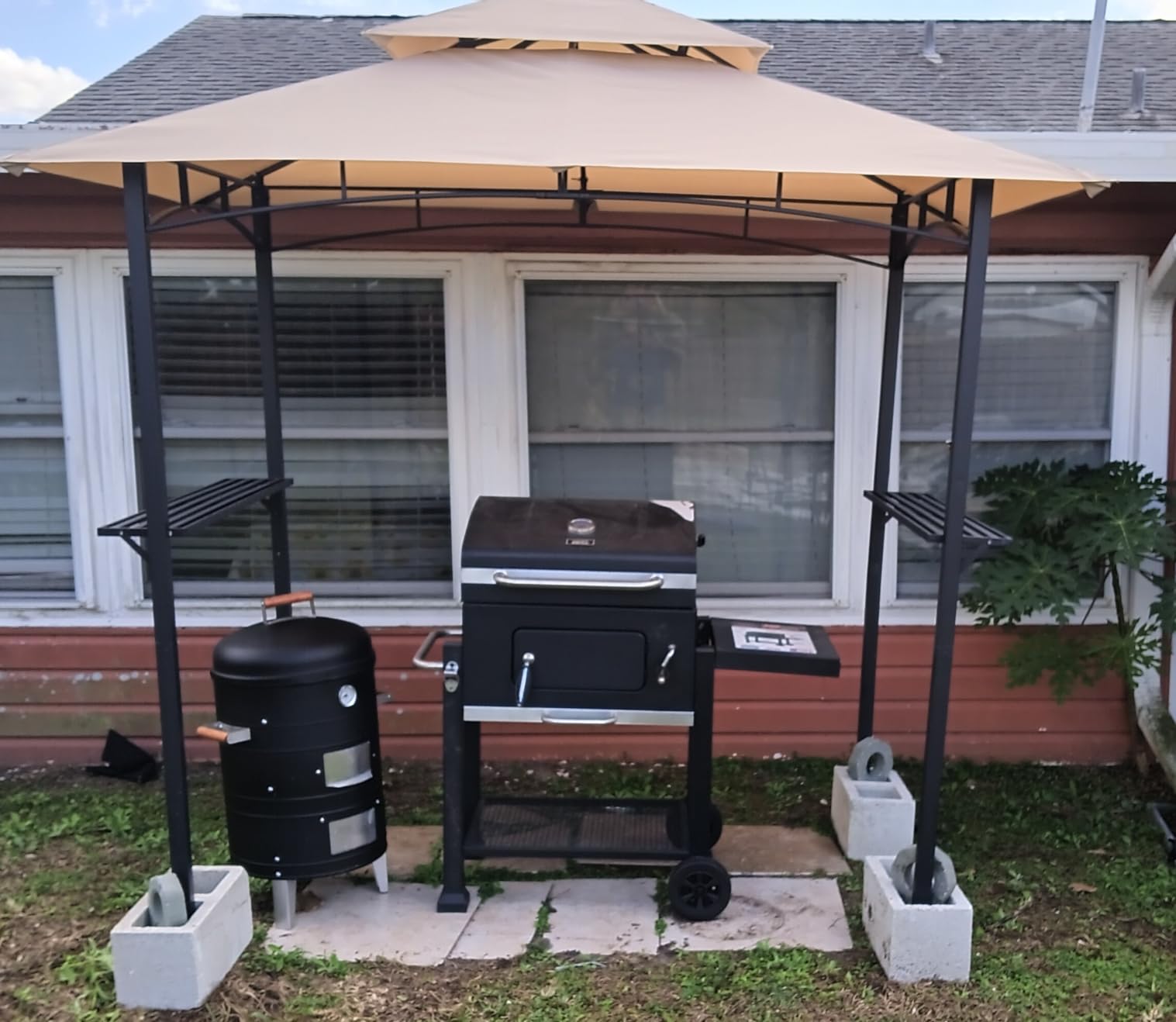 AECOJOY 8' x 5' Outdoor Grill Gazebo Canopy, BBQ Canopy for Outdoor Grill, 2- Tier BBQ Gazebo Shelter for Patio, Backyard and More (Beige) customer photo 2