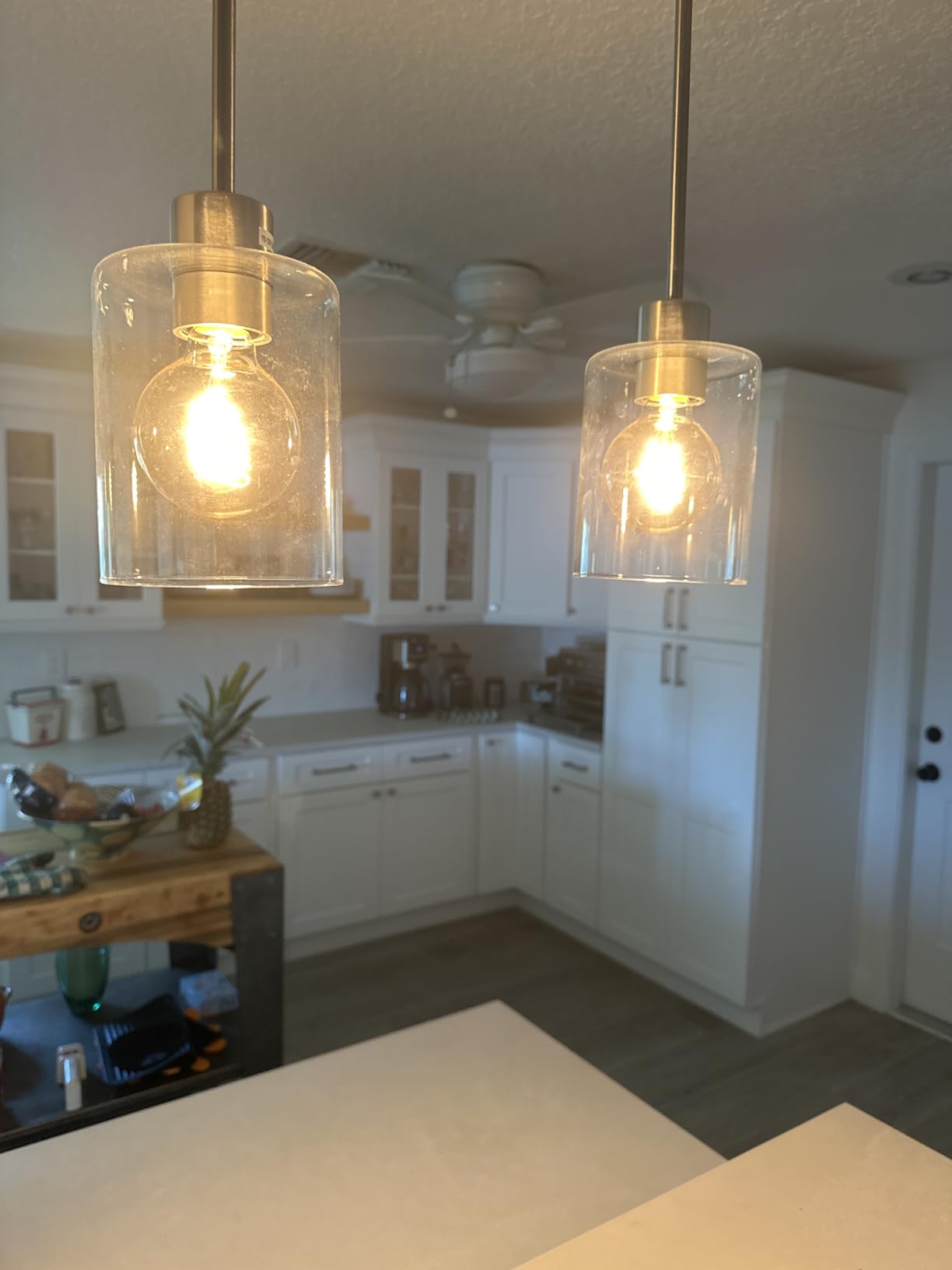 Modern Black Farmhouse Clear Glass Cylinder Pendant Light Fixture,Island Lights for Kitchen,Mini Pendant Lighting for Kitchen Island Decor - 4.75 Inch Shade 58 Inch Cord (Black 2 Pack) customer photo 1