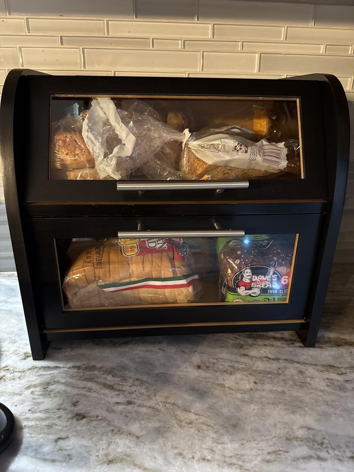 Arise Stylish Bamboo Bread Box for Kitchen Countertop, Extra Large 2-Shelf Wooden Bread Storage Container with Clear Windows customer photo 1