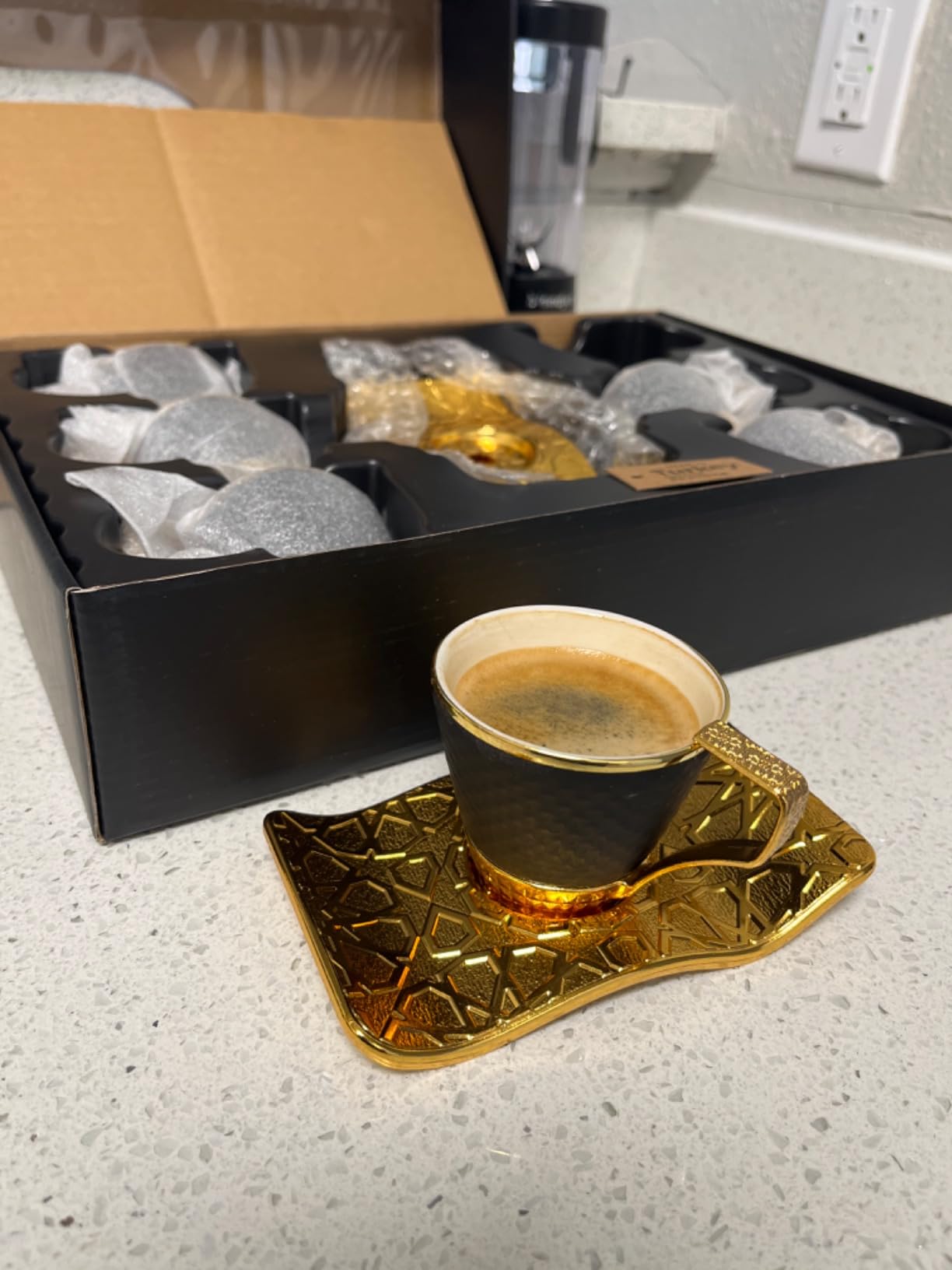 DEMMEX Turkish Greek Arabic Bosnian Coffee & Espresso Cup Set for 6 - 18 Pcs, Porcelain Demitasse Cups (2.6 Oz/80ml) with Gold Metal Holders & Saucers - Ottoman Chic Elegance, White & Gold customer photo 1