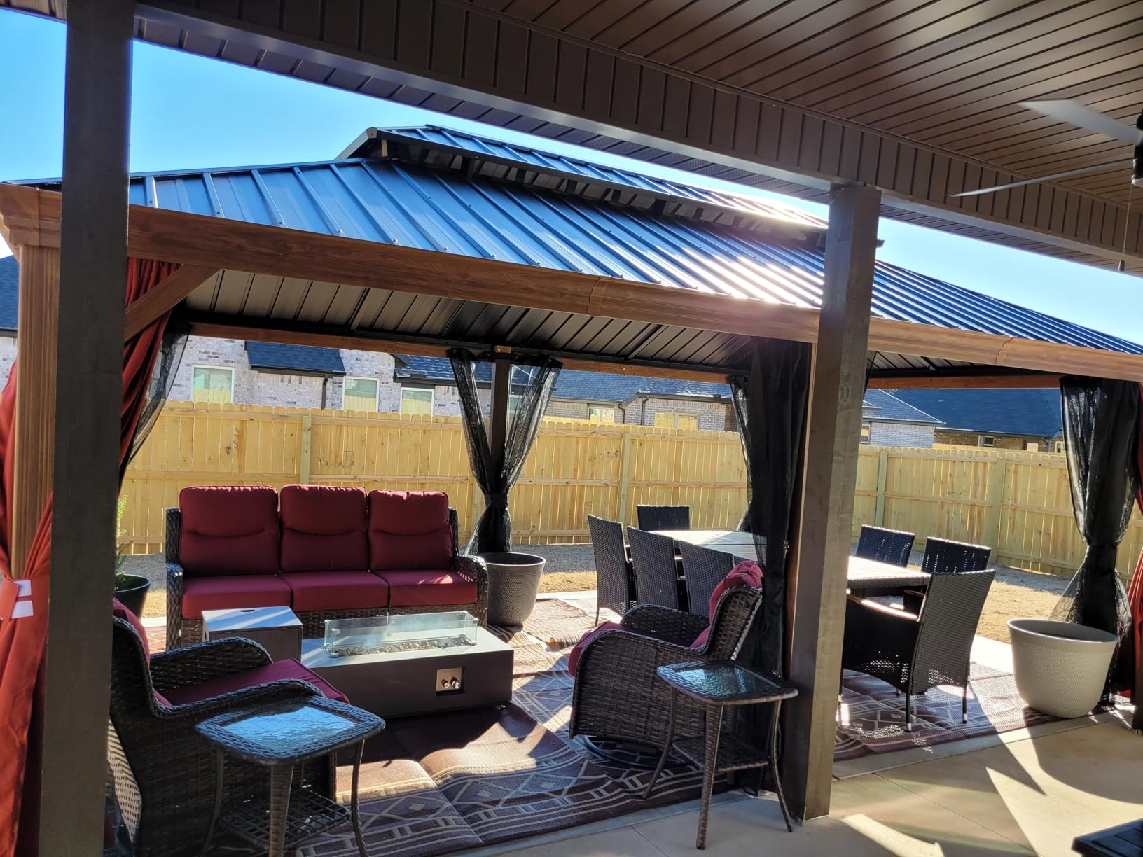 PURPLE LEAF 10' X 12' Outdoor Hardtop Gazebo for Patio Galvanized Steel Double Roof Permanent Canopy Teak Finish Coated Aluminum Frame Pavilion Gazebo with Netting customer photo 1