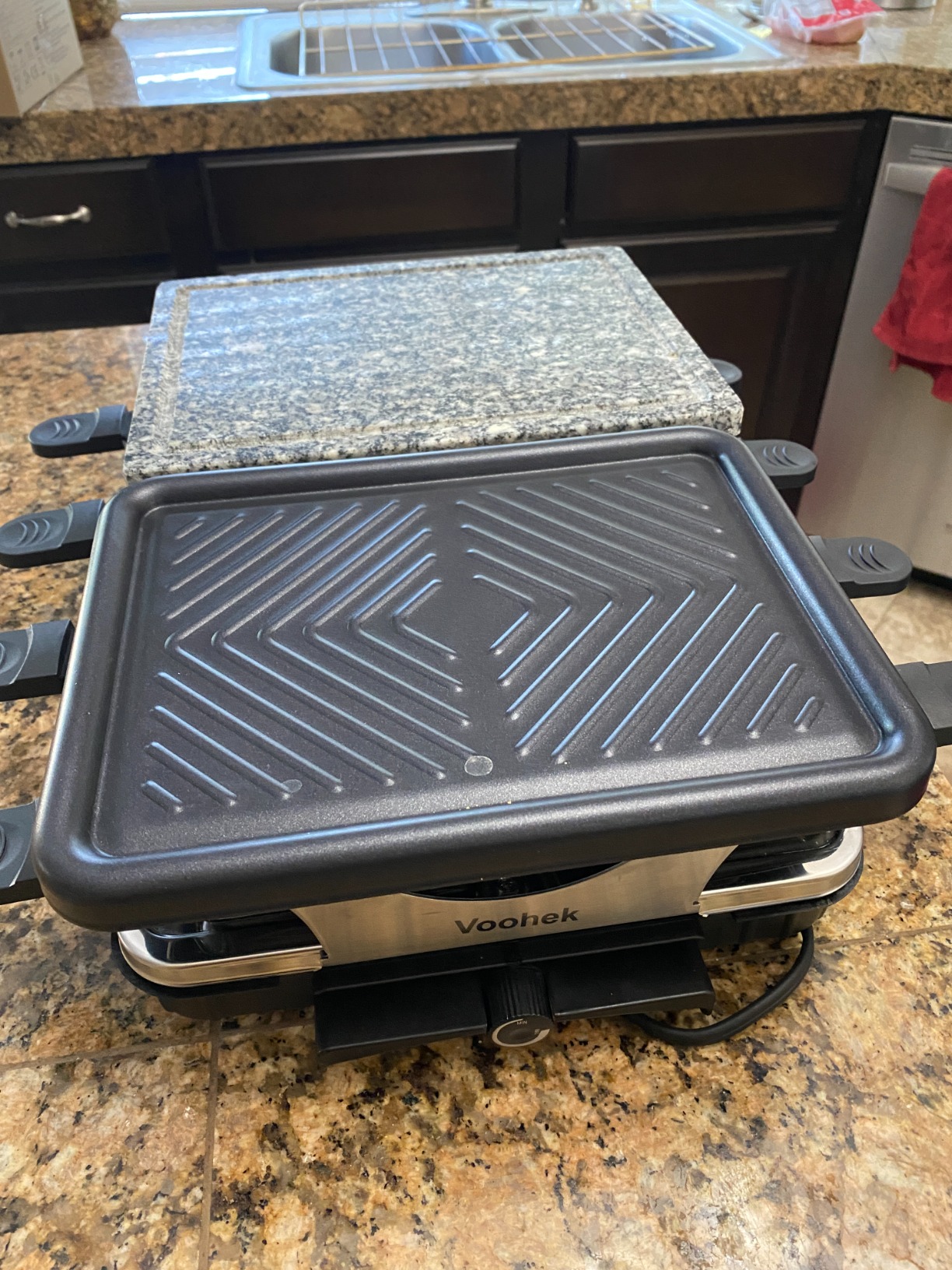 Voohek Raclette Grill Indoor Grills Electric Smokeless Korean BBQ Grill Table, 2 in 1 Nonstick Plate & Cooking Stone with Raclette Cheese Pans &Spatula, Griddle Adjustable Temperature 1300W Home Party customer photo 2