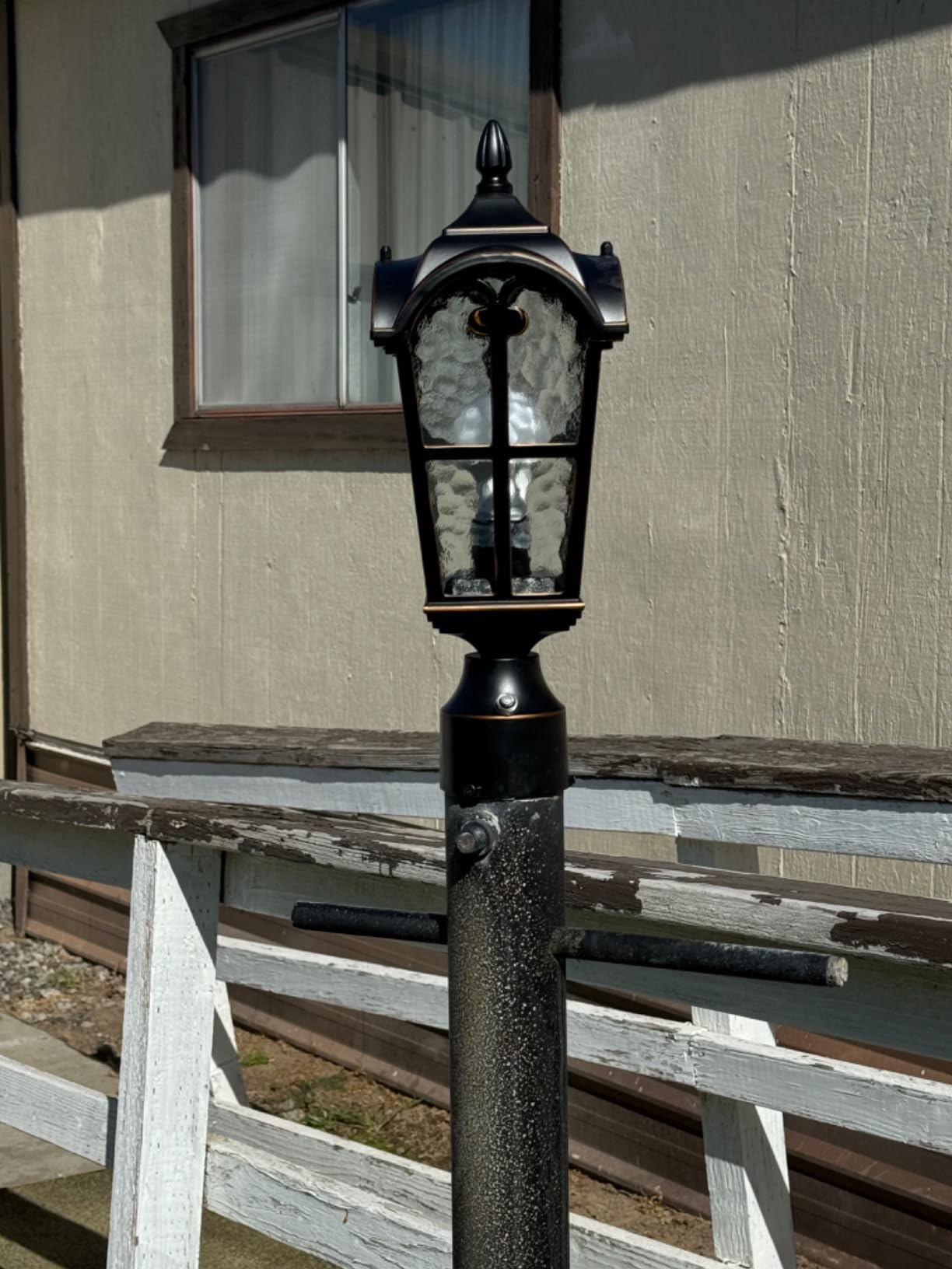 Hardwired 120V Dusk to Dawn Outdoor Post Light Black Roman, Waterproof Aluminum Pole Light Fixture with Pier Mount Base, Exterior Lamp Post Lantern Head with Clear Glass for Garden Yard Patio Pathway customer photo 1