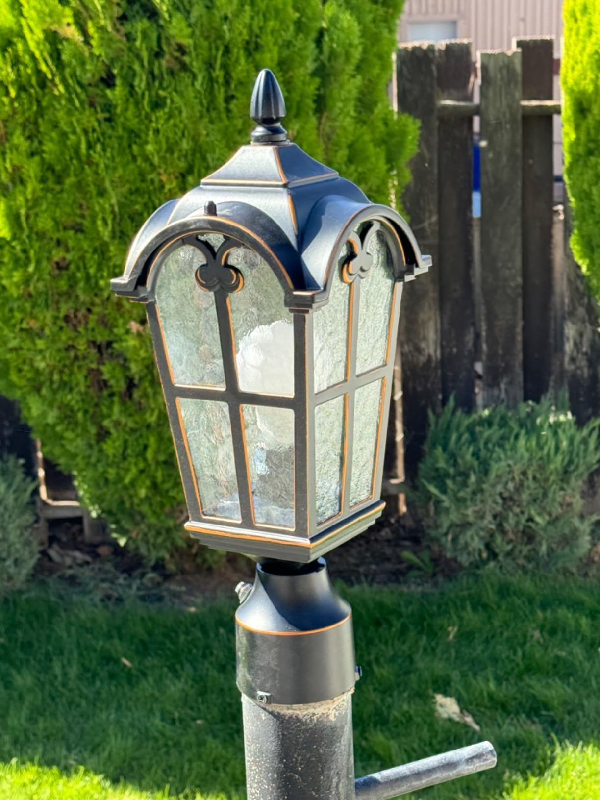 Hardwired 120V Dusk to Dawn Outdoor Post Light Black Roman, Waterproof Aluminum Pole Light Fixture with Pier Mount Base, Exterior Lamp Post Lantern Head with Clear Glass for Garden Yard Patio Pathway customer photo 2