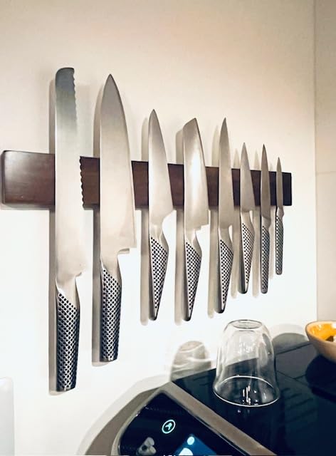 Premium 24 Inch (Large Size) Dark Walnut Wood Magnetic Knife Holder - Professional Wooden Magnetic Knife Strip - Space-Saving Knife Rack/Knife Bar With Powerful Magnetic Pull Force (Upgraded Version) customer photo 1