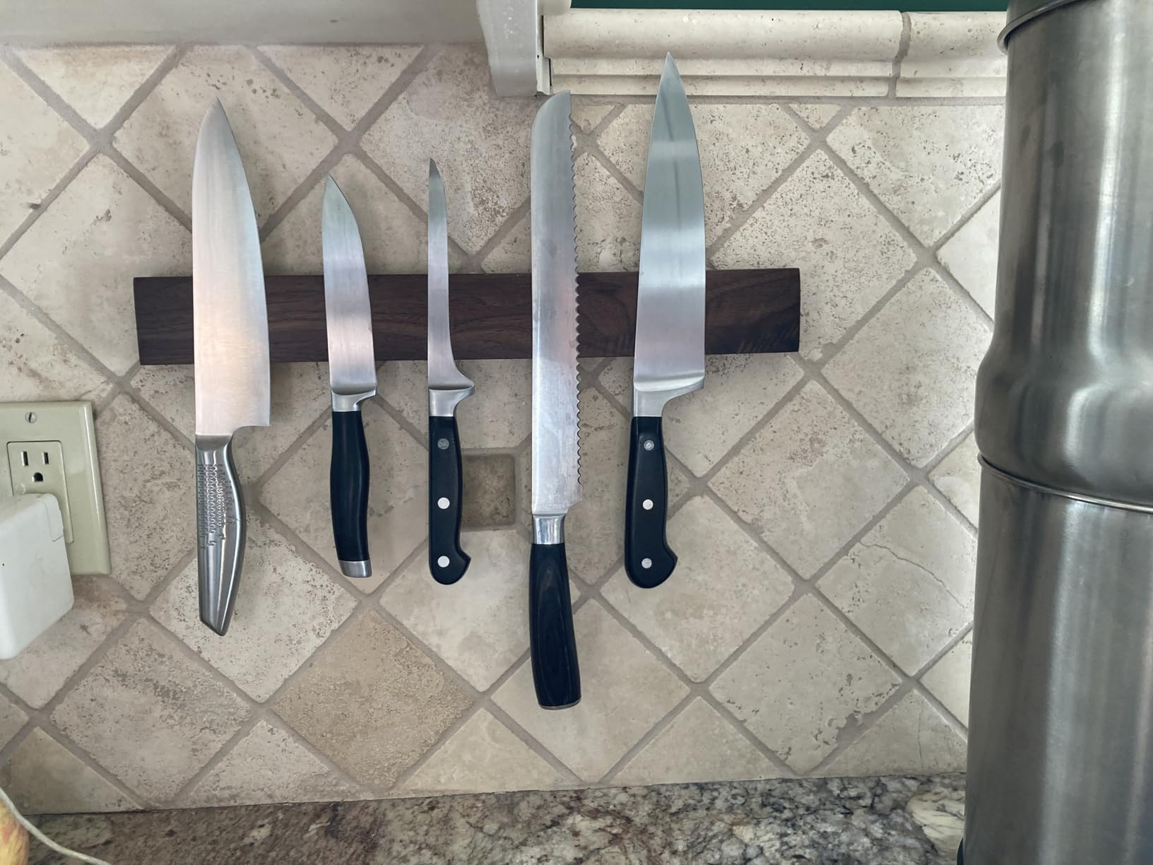 Premium 24 Inch (Large Size) Dark Walnut Wood Magnetic Knife Holder - Professional Wooden Magnetic Knife Strip - Space-Saving Knife Rack/Knife Bar With Powerful Magnetic Pull Force (Upgraded Version) customer photo 2