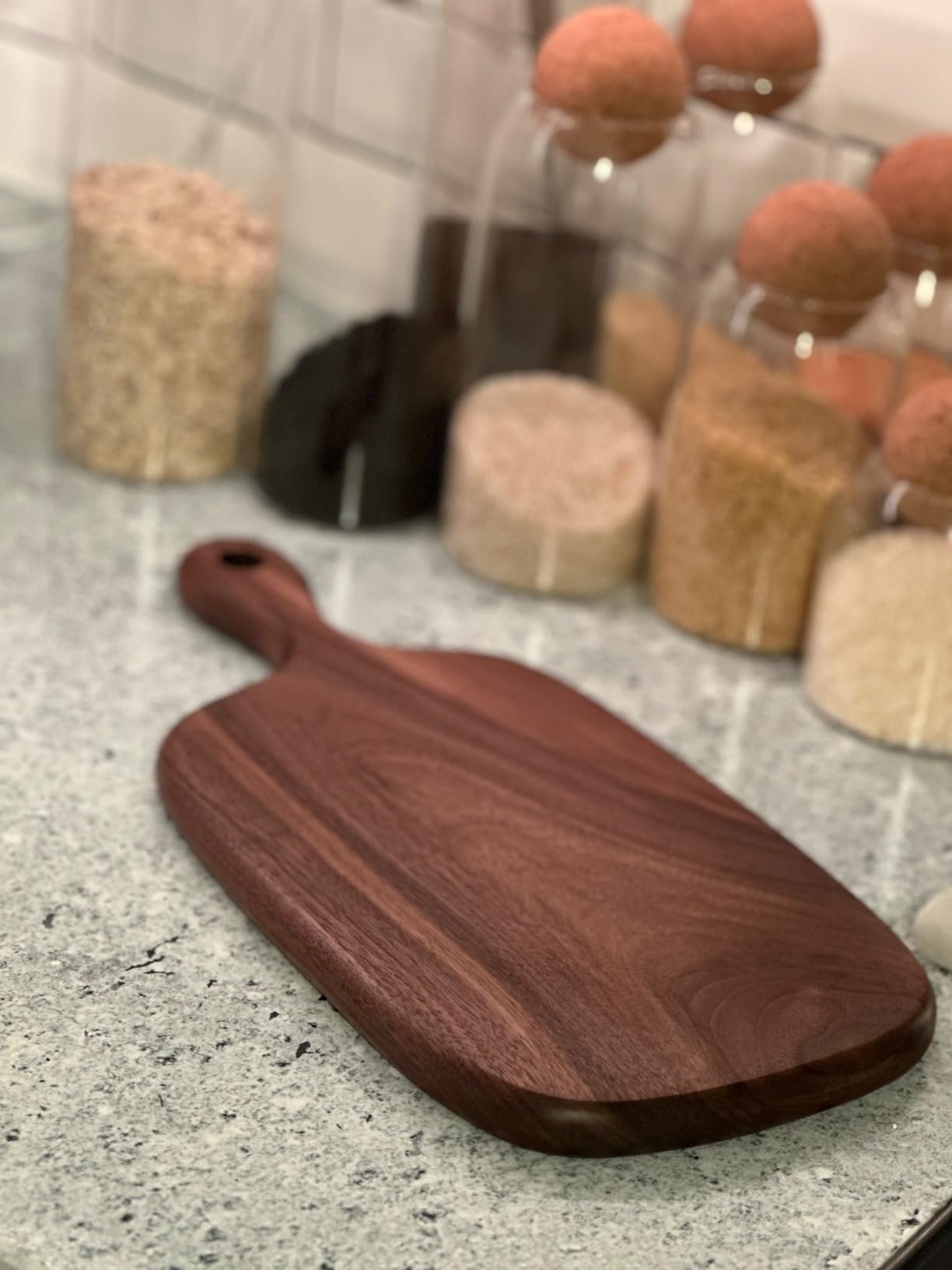 Muso Wood Small Cutting Board with Handle, Walnut Wooden Chopping Boards for Bread, Vegetables & Fruits, Dinner Cheese Board with Hole(15.2x7.3 Inches) customer photo 2