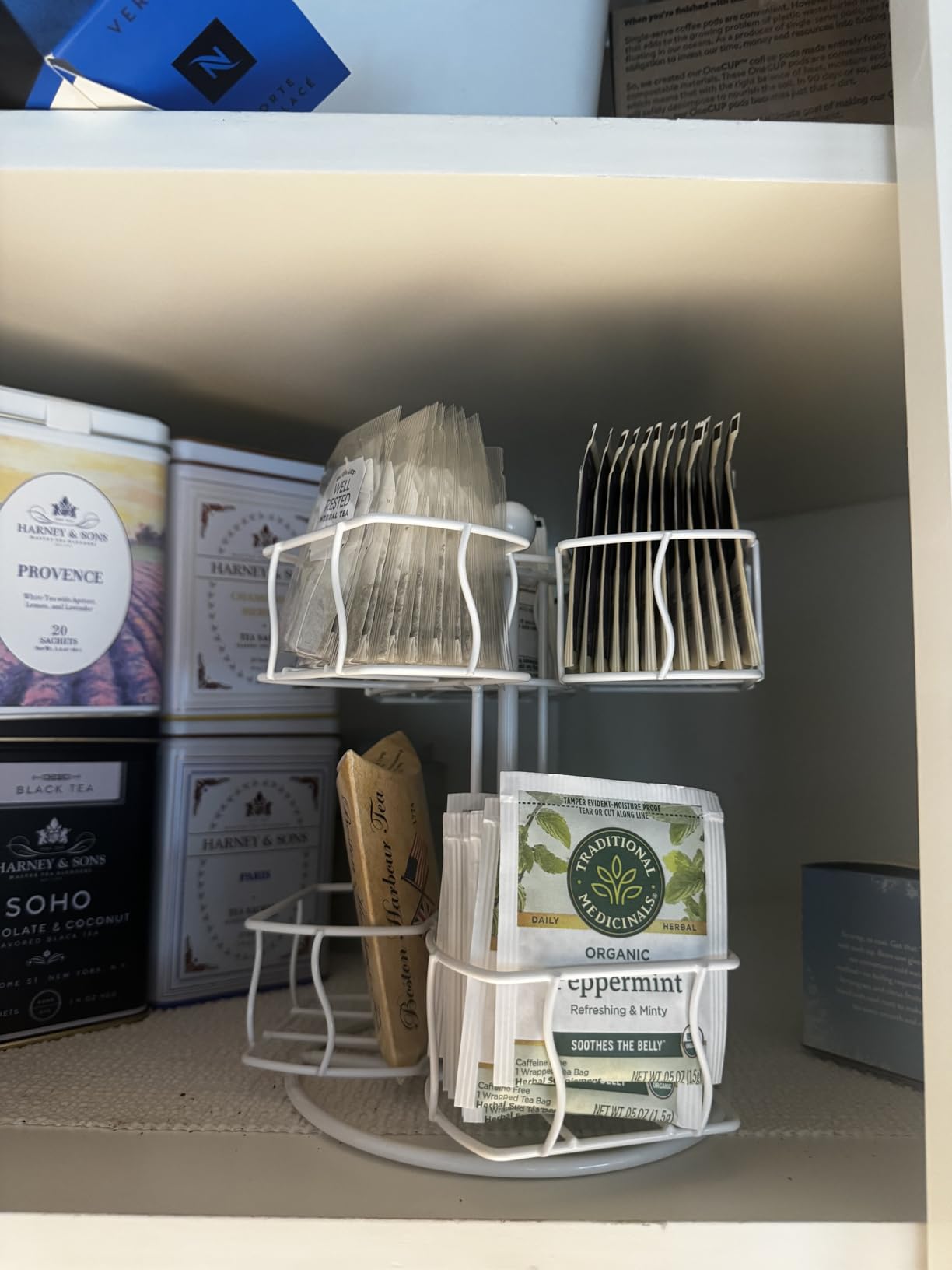 Nifty Tea Bag Spinning Carousel - 6 Compartments, Up to 60 Tea Bags Storage, Spins 360-Degrees, Lazy Susan Platform, Modern White Design, Home or Office Kitchen Counter Organizer customer photo 1