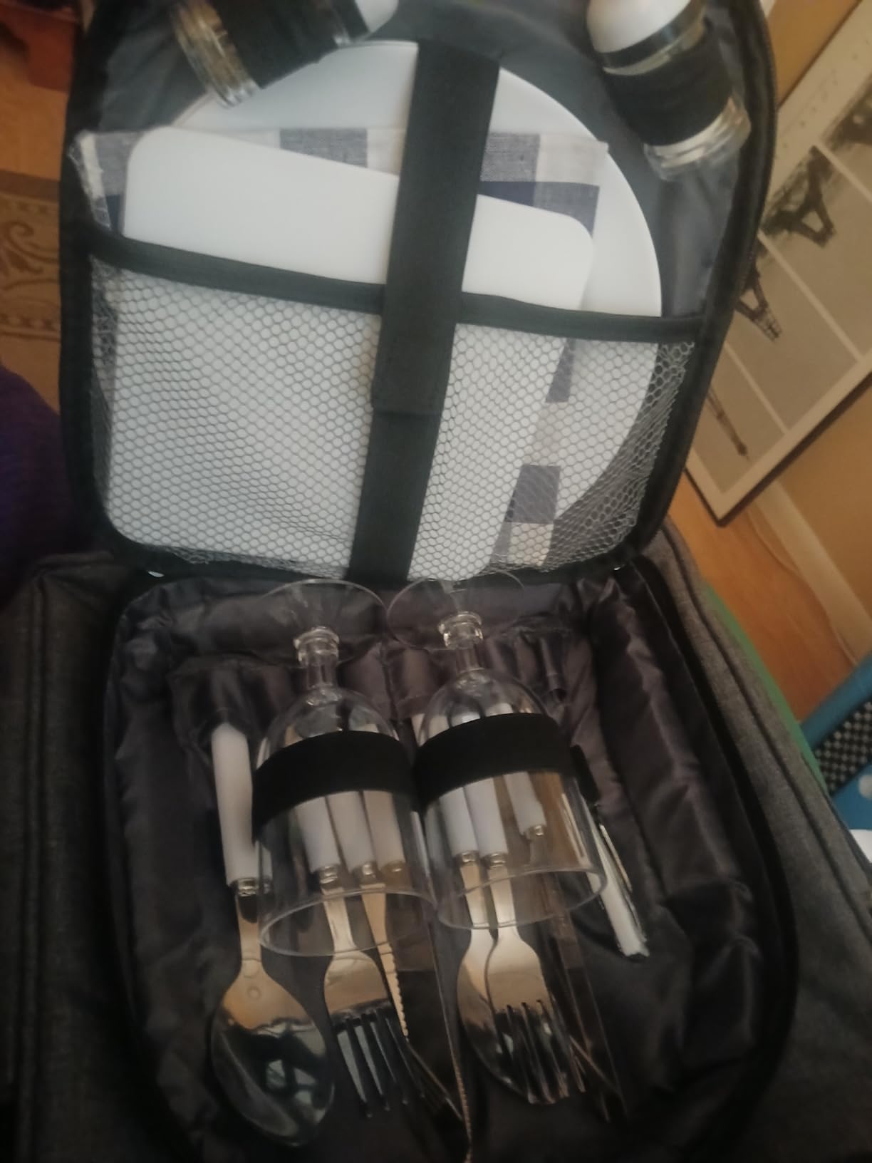 Picnic Backpack & Accessories - Insulated Picnic Set for 2 Person with Dual Compartments, Lightweight Blanket, Cutlery Set, for Newlyweds and Couples Gifts Grey customer photo 2