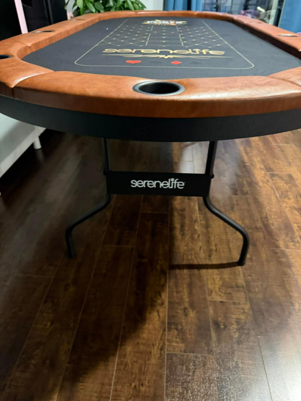 SereneLife 7ft Poker Table for 10 Players - Heavy Duty Oval Texas Holden Casino Table for Game Room, 25mm Reinforced Metal Legs, Durable Black PVC Rail, 10 Deep Cup Holders & Professional Layout customer photo 1