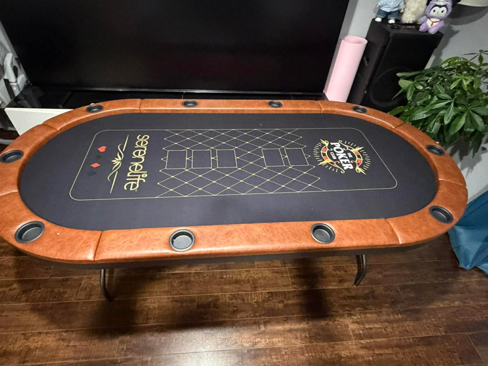 SereneLife 7ft Poker Table for 10 Players - Heavy Duty Oval Texas Holden Casino Table for Game Room, 25mm Reinforced Metal Legs, Durable Black PVC Rail, 10 Deep Cup Holders & Professional Layout customer photo 2
