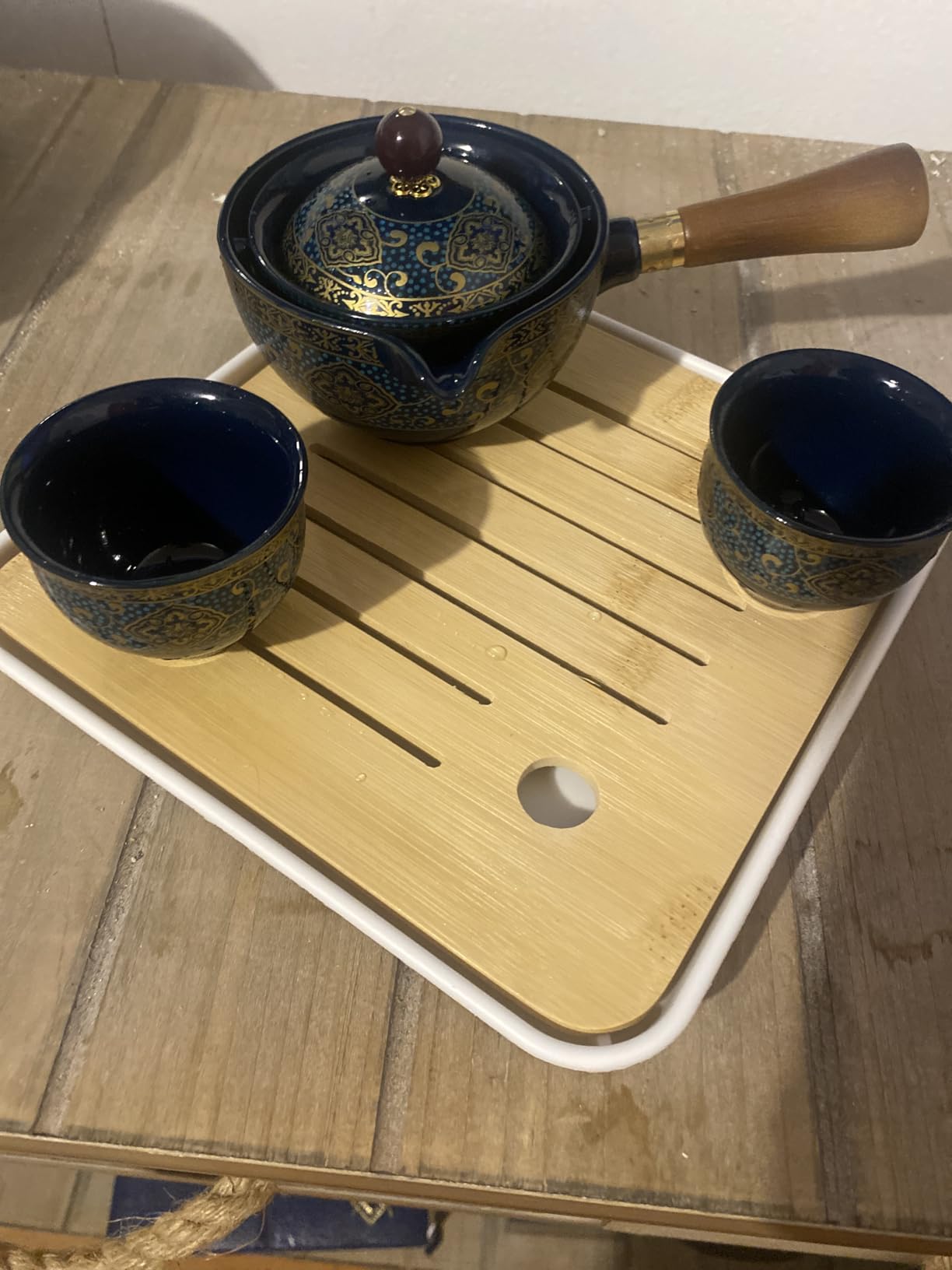 LURRIER Porcelain Chinese Gongfu Tea Set,Portable Teapot Set with 360 Rotation Tea maker and Infuser,Portable All in One Gift Bag for Travel,Home,Gifting,Outdoor and Office (Floral Blue) customer photo 2