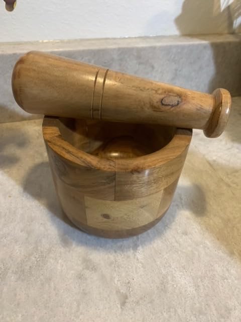 Samhita Handmade Acacia Wood Mortar and Pestle Perfect for Grinder for Herbs, Garlic, Walnut Spices & Kitchen Essentials Usage customer photo 2