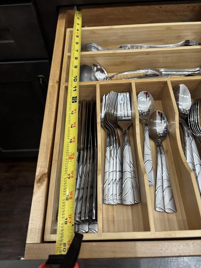 Umilife Bamboo Kitchen Drawer Organizer, 13 Inch Silverware Utensil Tray Holder, Extra Deep Grooved Drawer Divider, 7 Slots Total Bamboo Wood Caddy for Flatware Cutlery Knives, Forks, Spoons customer photo 1