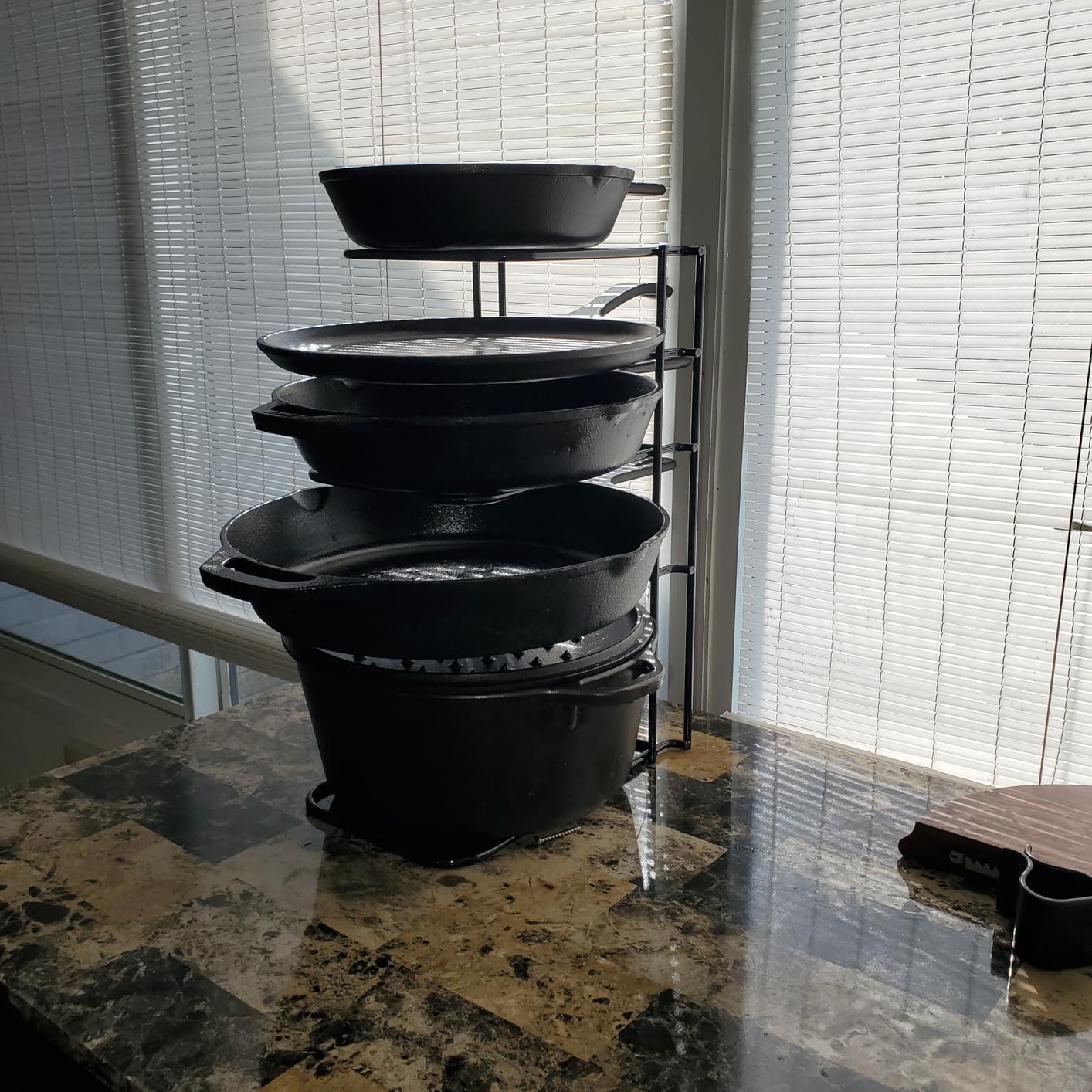 Toplife Heavy Duty Pan Organizer, 5 Tier Pot and Pan Organizer Rack for Cast Iron Skillets, Griddles and Pots - Sturdy Steel Construction- No Assembly Required - Black customer photo 1