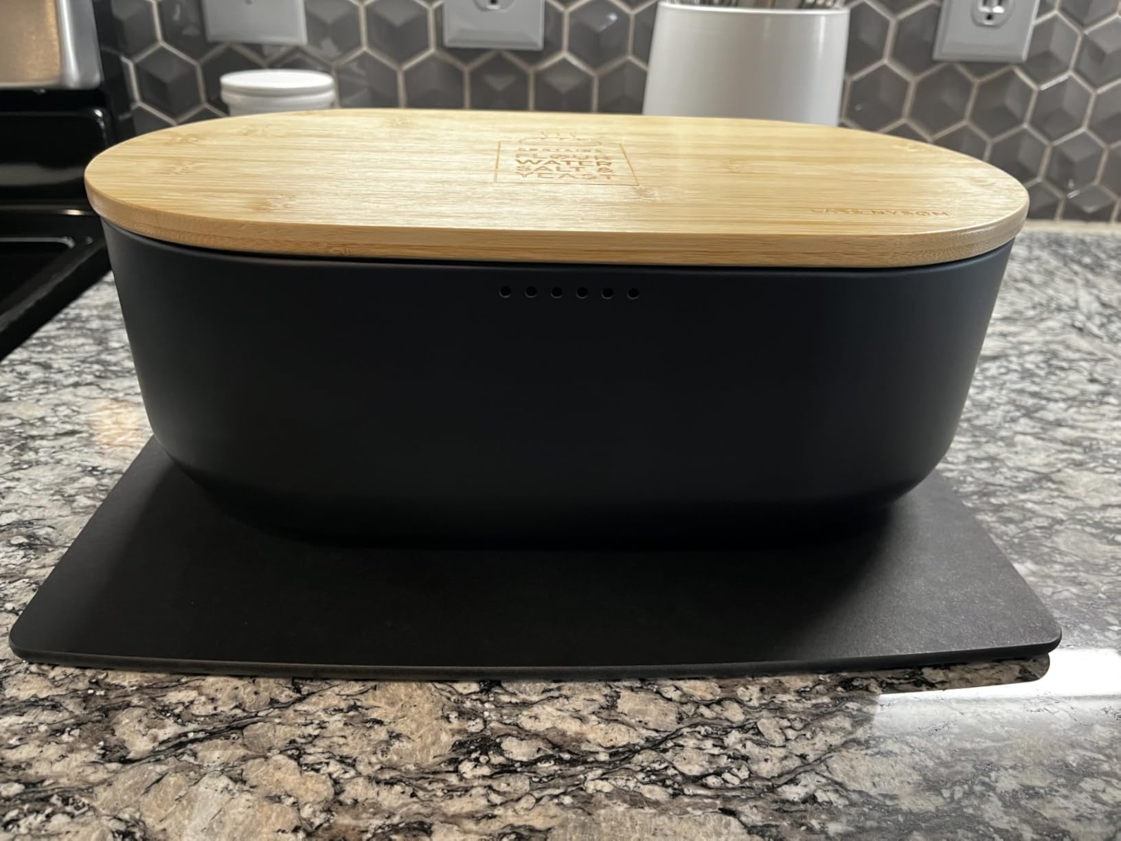 LARS NYSØM Bread Box I Metal Box for Long Lasting Freshness I Bread Bin with Bamboo Lid Usable as Cutting Board (Taupe Brown) customer photo 2