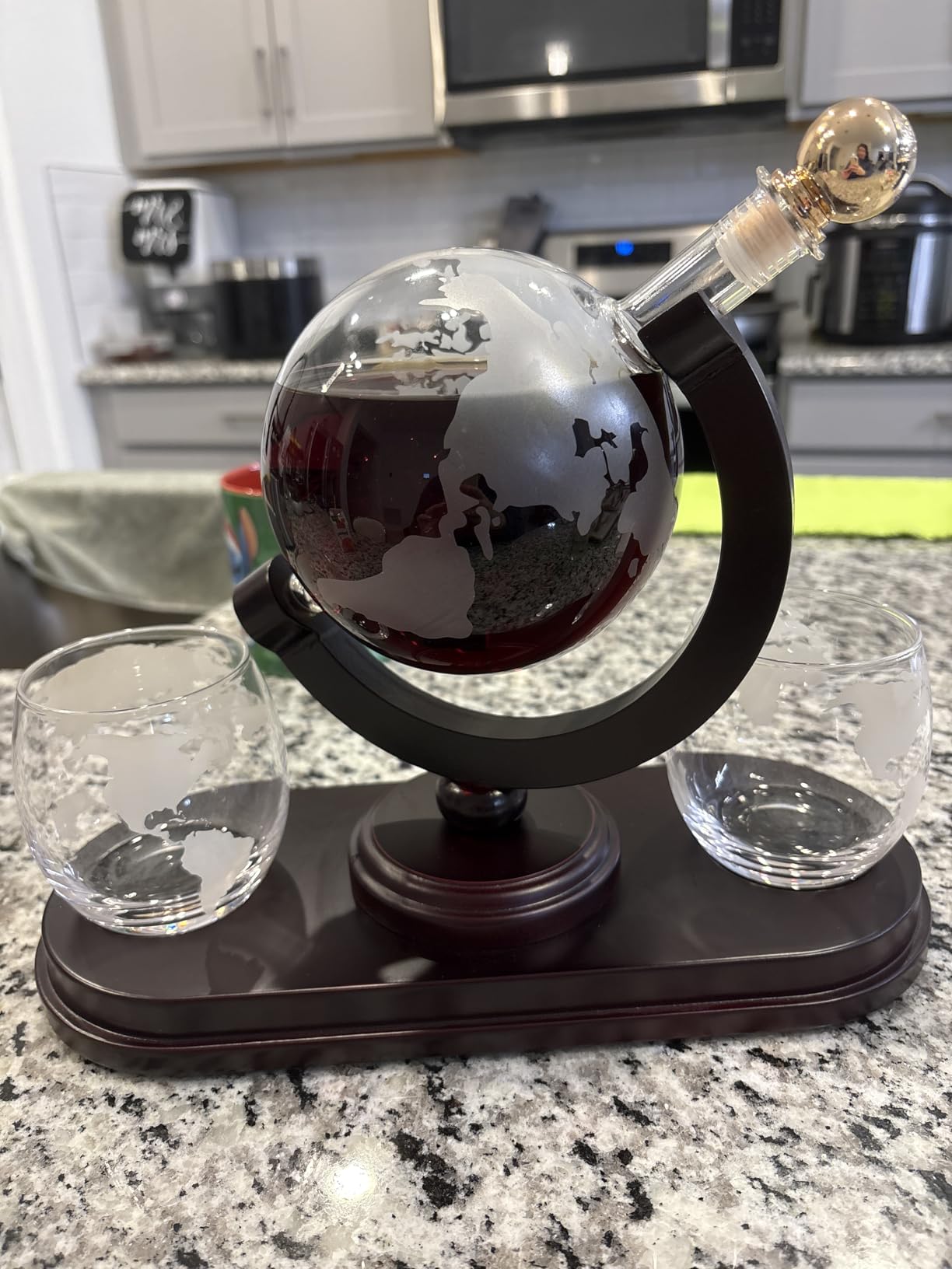 Globe Whiskey Decanter Gift Set by Royal Reserve - Etched World Map Globe Decanter 29 oz 850 ml with Glasses customer photo 2