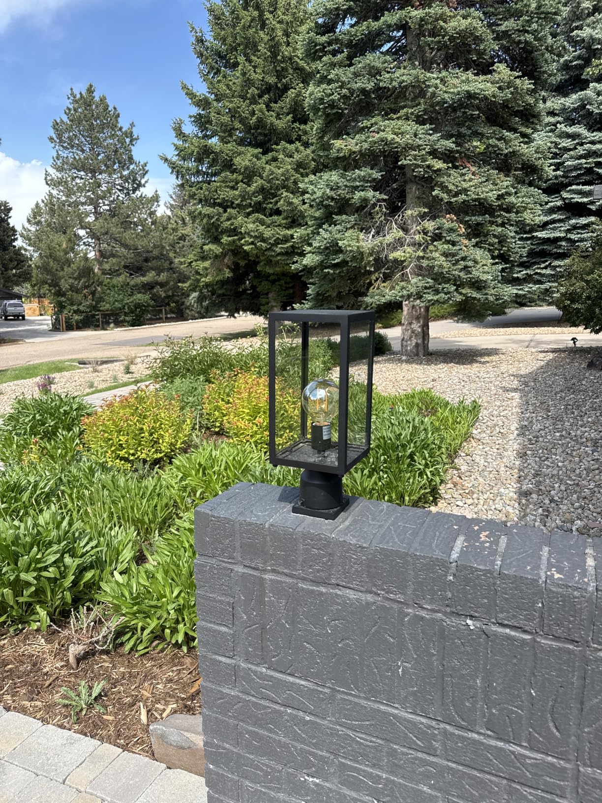 Large 15 inch Dusk to Dawn Outdoor Post Light, Waterproof Cast Aluminium Lamp Post Light Fixture, Post Lantern with Pier Mount Base, Matte Black, Suitable for Garden, Yard, Driveway customer photo 1