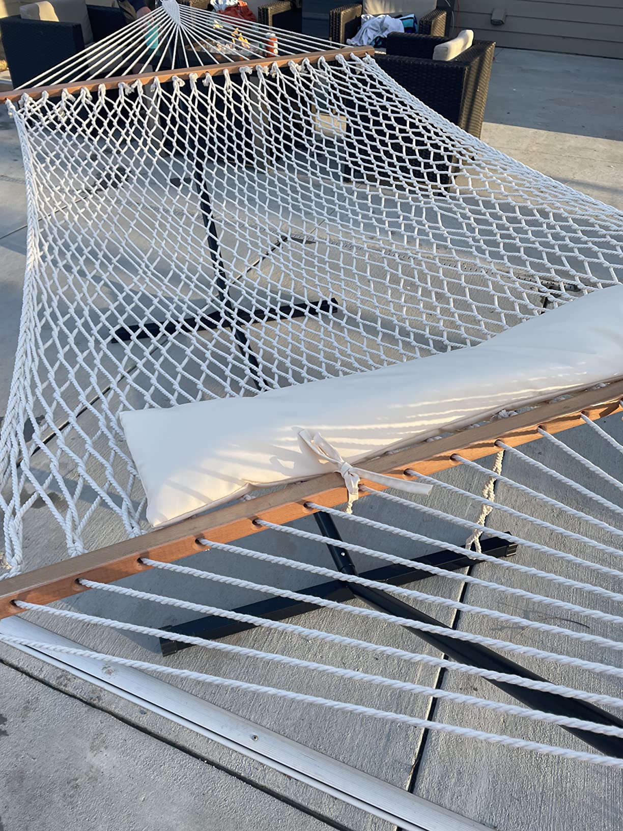 SUNCREAT Double Outdoor Hammock with Stand Included, Portable Cotton Rope 2 Person Hammock for Outdoor, Patio, Garden, Backyard customer photo 1