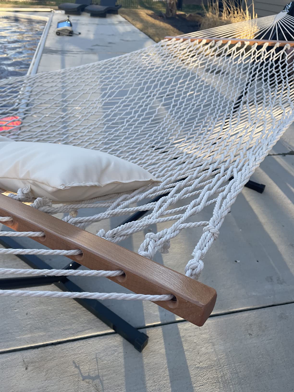 SUNCREAT Double Outdoor Hammock with Stand Included, Portable Cotton Rope 2 Person Hammock for Outdoor, Patio, Garden, Backyard customer photo 2