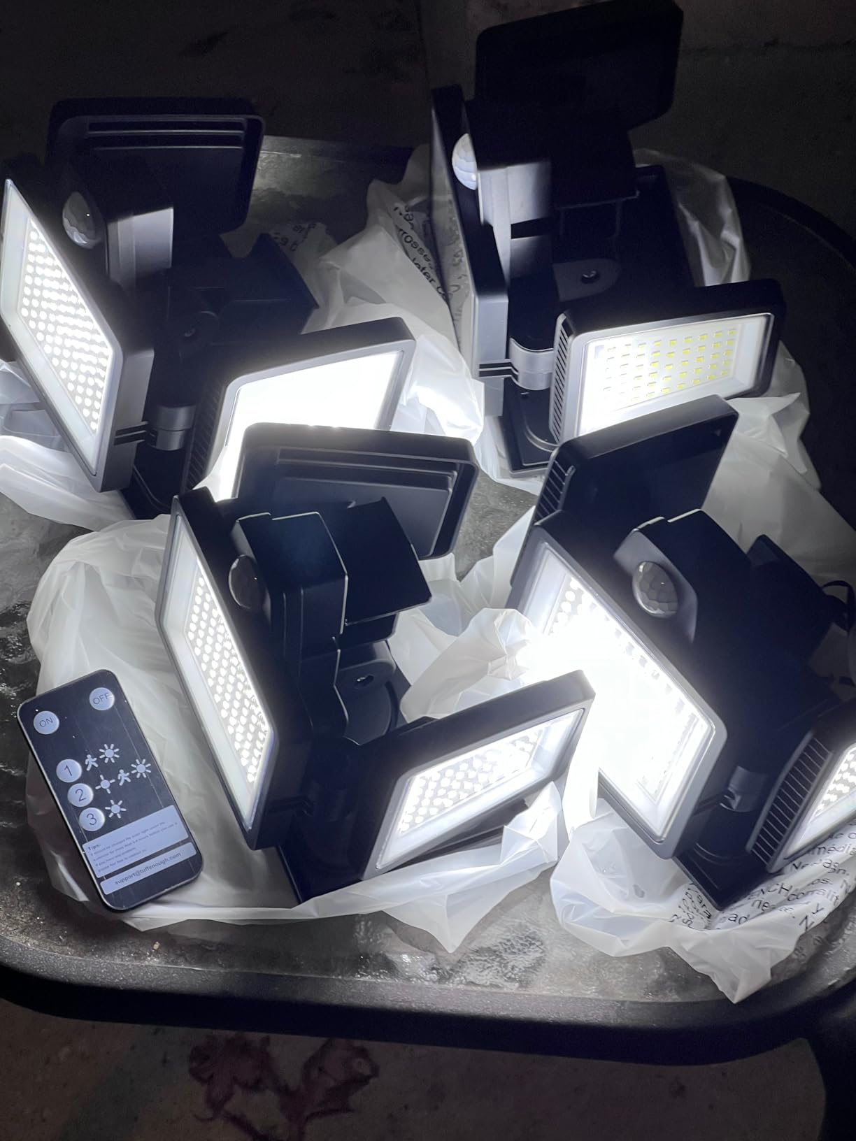 Tuffenough Solar Outdoor Lights 2500LM 210 LED Security Lights with Remote Control, 3 Heads Motion Sensor Lights, IP65 Waterproof, 270 Wide Angle Flood Wall Lights with 3 Modes (2 Packs) customer photo 1