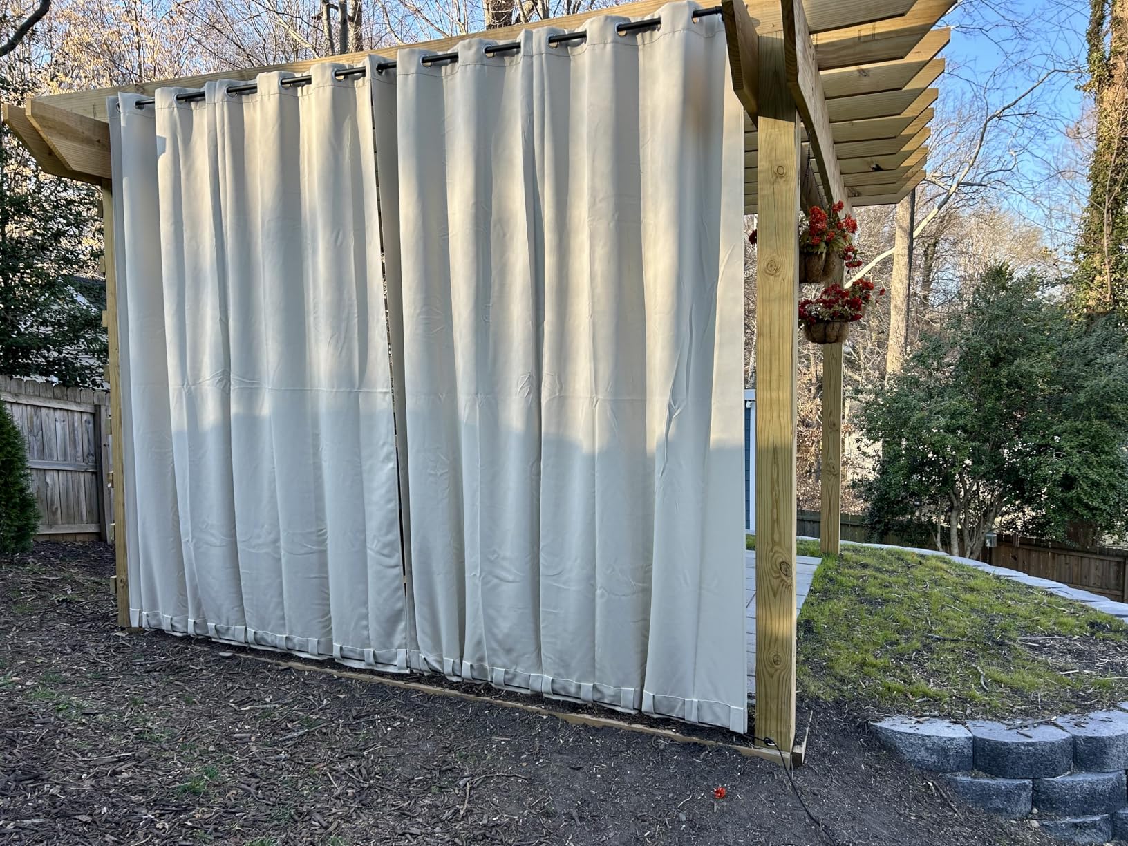 NICETOWN 2 Panels Weighted Blackout Curtains Patio Waterproof Outdoor Curtains, Thermal Insulated Top & Bottom Grommet & Back Tab Wind-Break Drapes Privacy for Pergola, W52 by L84, Tan-Khaki customer photo 1