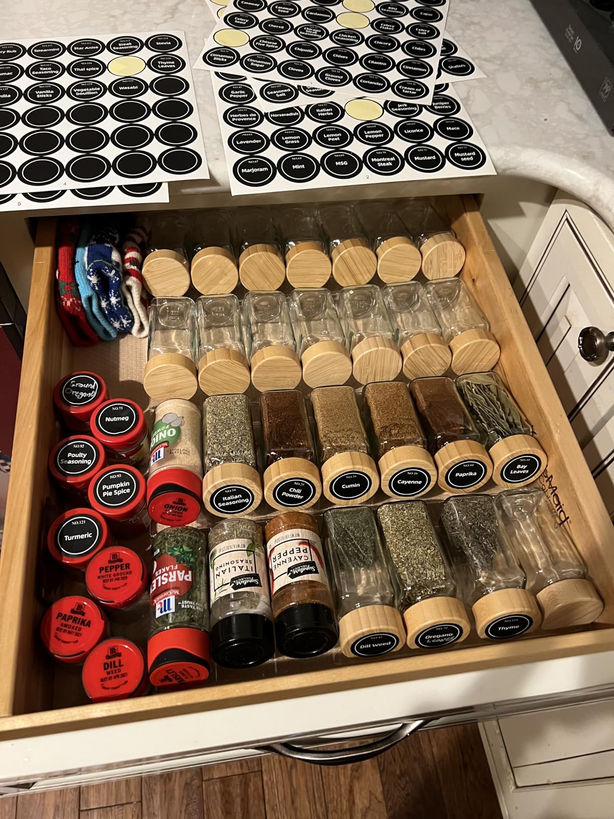 NETANY 24 Pcs Glass Spice Jars with Bamboo Lids, 4 oz Glass Jars with Minimalist Farmhouse Spice Labels Stickers, Collapsible Funnel, Seasoning Storage Bottles for Spice Rack, Cabinet, Drawer customer photo 2