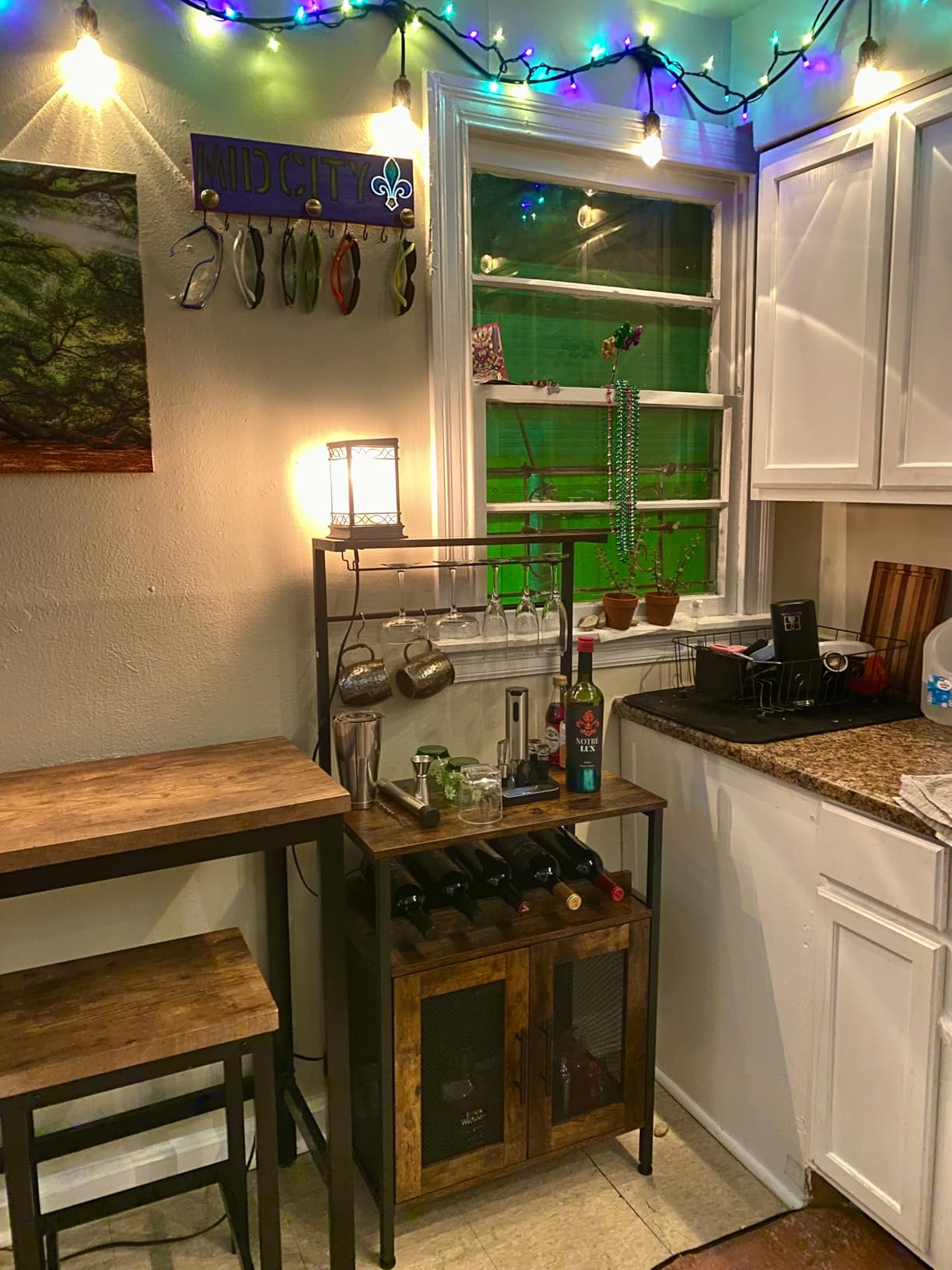 X-cosrack Wine Bar Rack Cabinet with Detachable Wine Rack, Coffee Barwith Glass Holder, Small Sideboard and Buffet Cabinet with Mesh Door, Rustic Brown(Patent Pending) customer photo 2