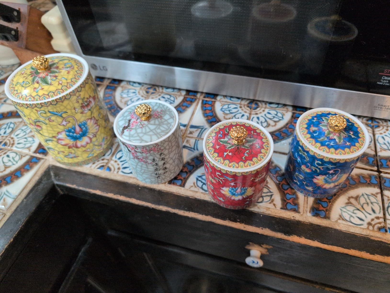 Enamel Ceramic Tea Caddy Tea Canister Tea Storage Container Tins Jar with Airtight Lid Water-proof Tank for Tea, Coffee, Herb, Sugar, Spice, Nuts customer photo 2