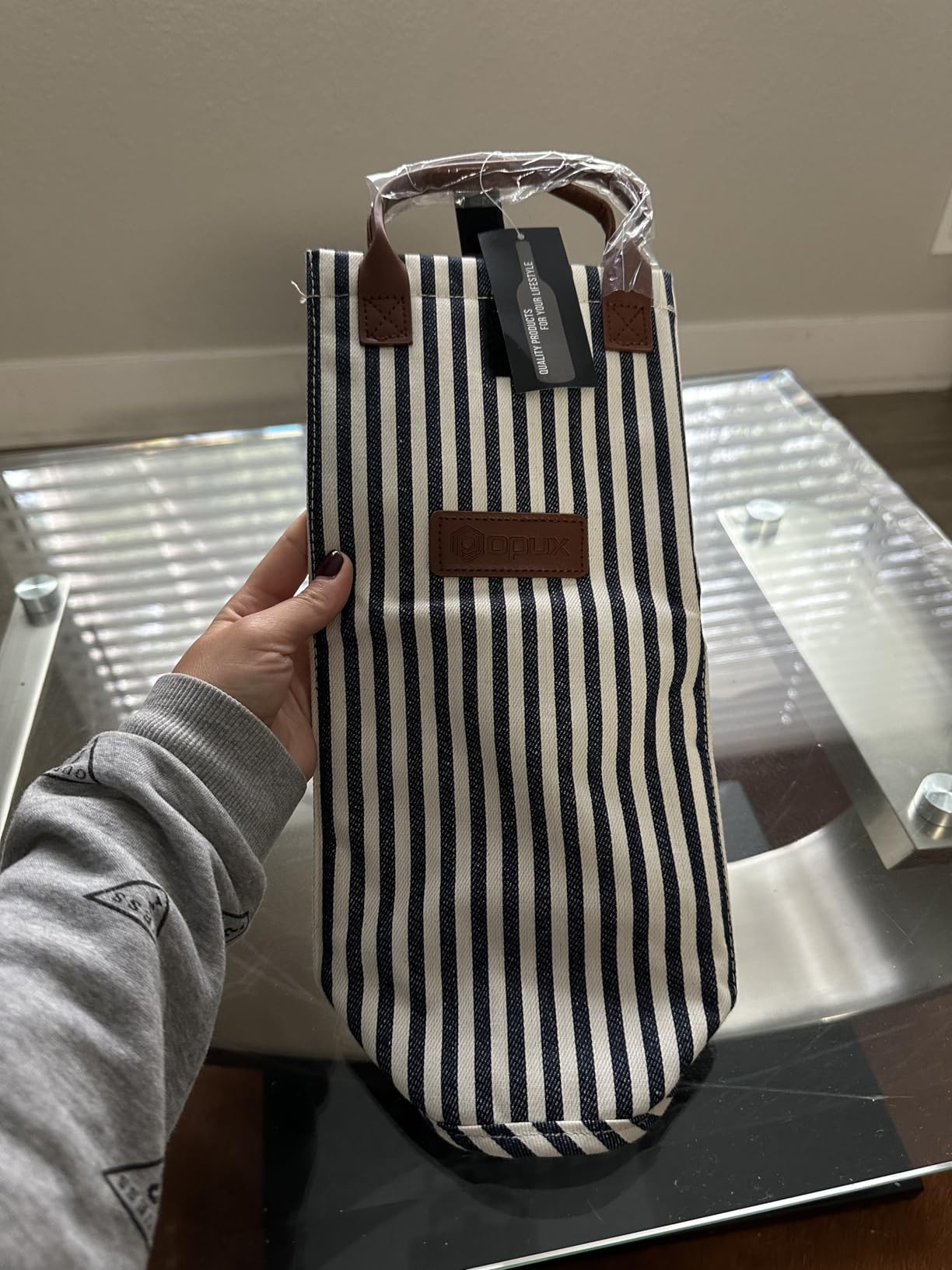 opux Wine Bag Single Bottle Carrier Tote, Insulated Travel Wine Cooler Bag for Picnic Beach Gift, Thermal Padded Portable One Bottle Holder Carrying Case for Wine Lovers customer photo 1