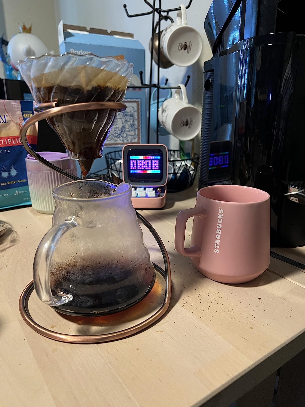 Pour Over Coffee Maker Set - Glass Dripper, Metal Stand, 600ml Heat-Resistant Server, 40 Filters - 4 in 1 for Home or Office (Bronze) customer photo 2