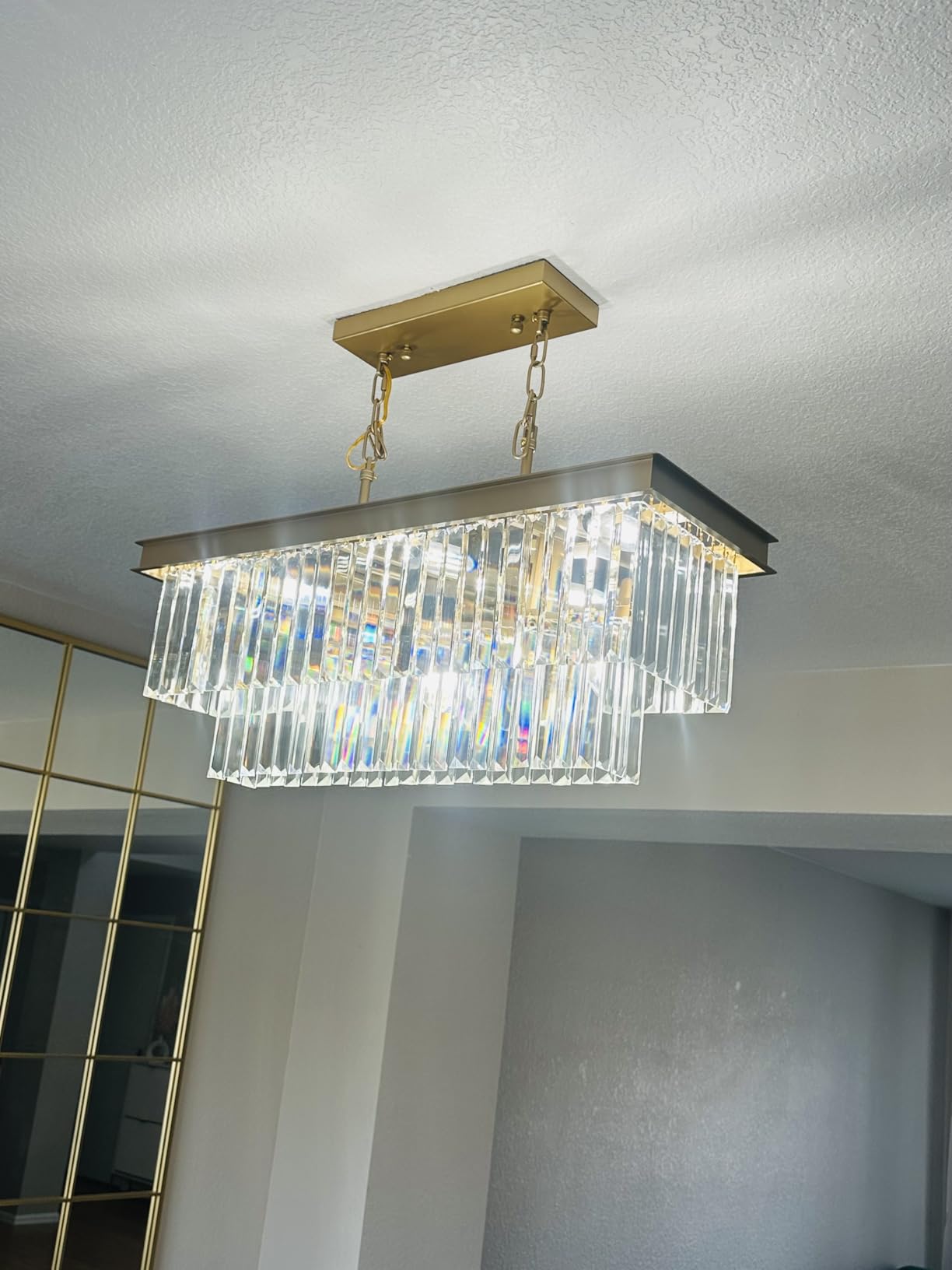 Crystal Chandeliers for Dining Room 11-Light Black Modern Chandelier Rectangle Contemporary Pendant Light Fixture for Kitchen Island Bar L33.5 Inch customer photo 2