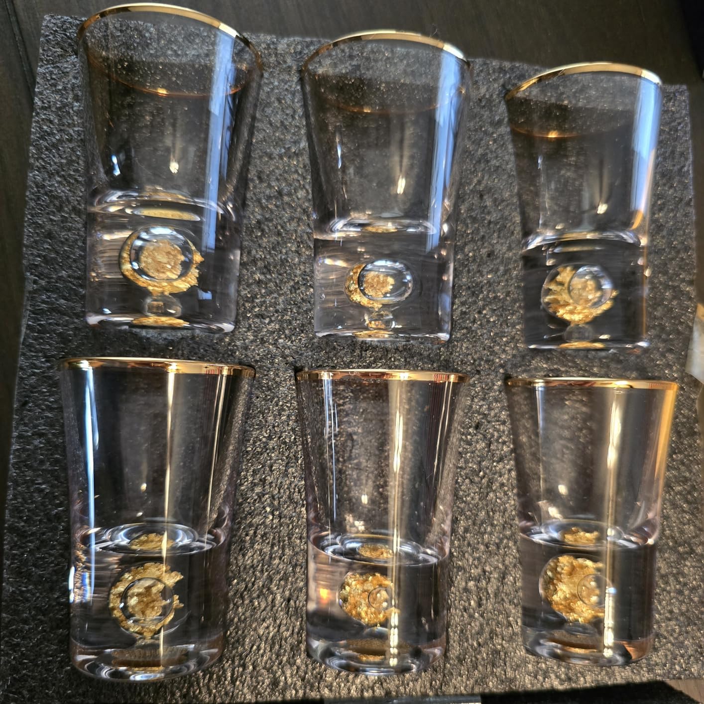 DUJUST Shot Glasses (1.5oz), Crystal Shot Glass Set Decorated with 24K Gold Leaf Flakes, Cool & Cute Shot Cups, BPA-Free & Lead-Free, Perfect for Décor & Collection, Gift Choices - 6 pcs customer photo 2